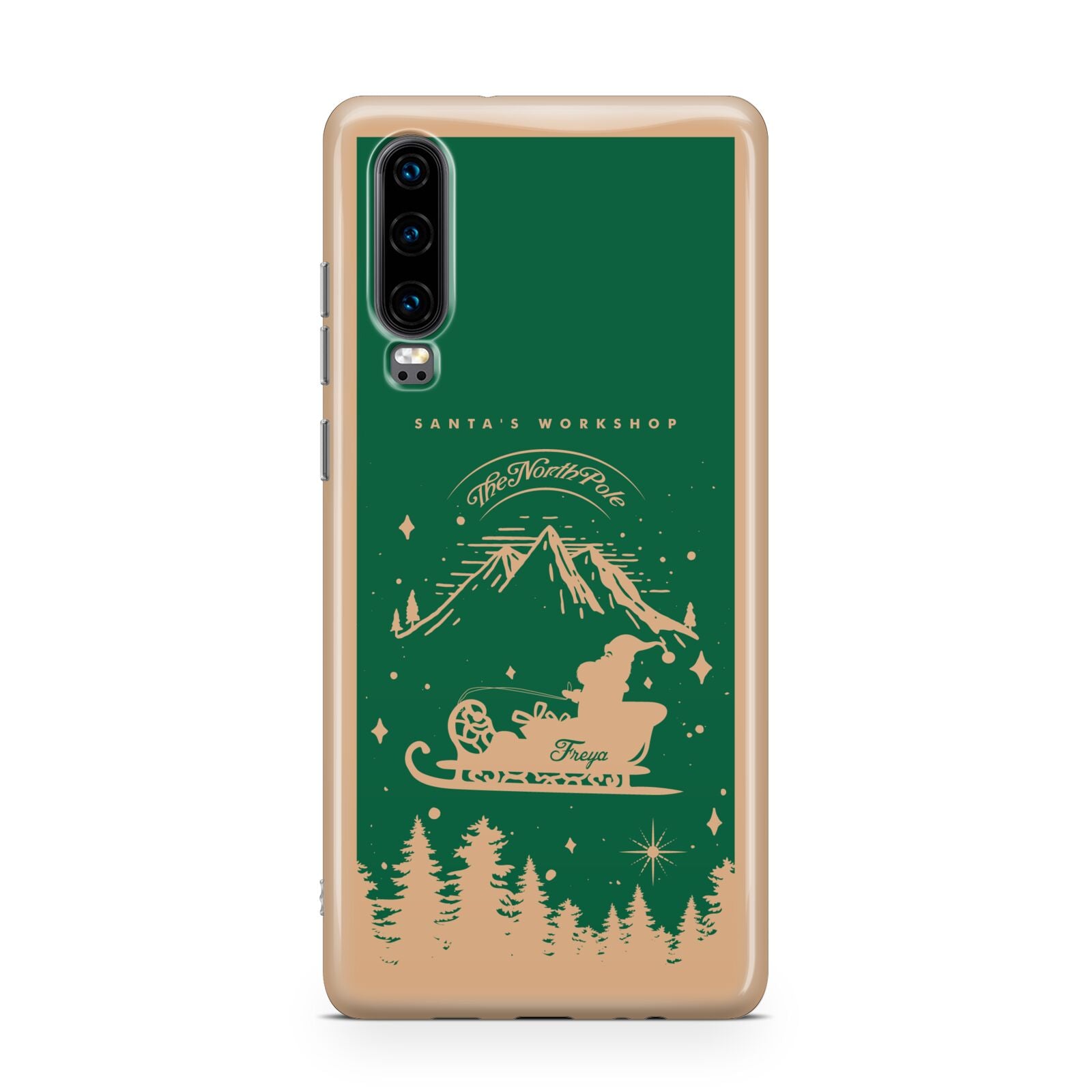 Green Personalised Santas Sleigh Huawei P30 Phone Case