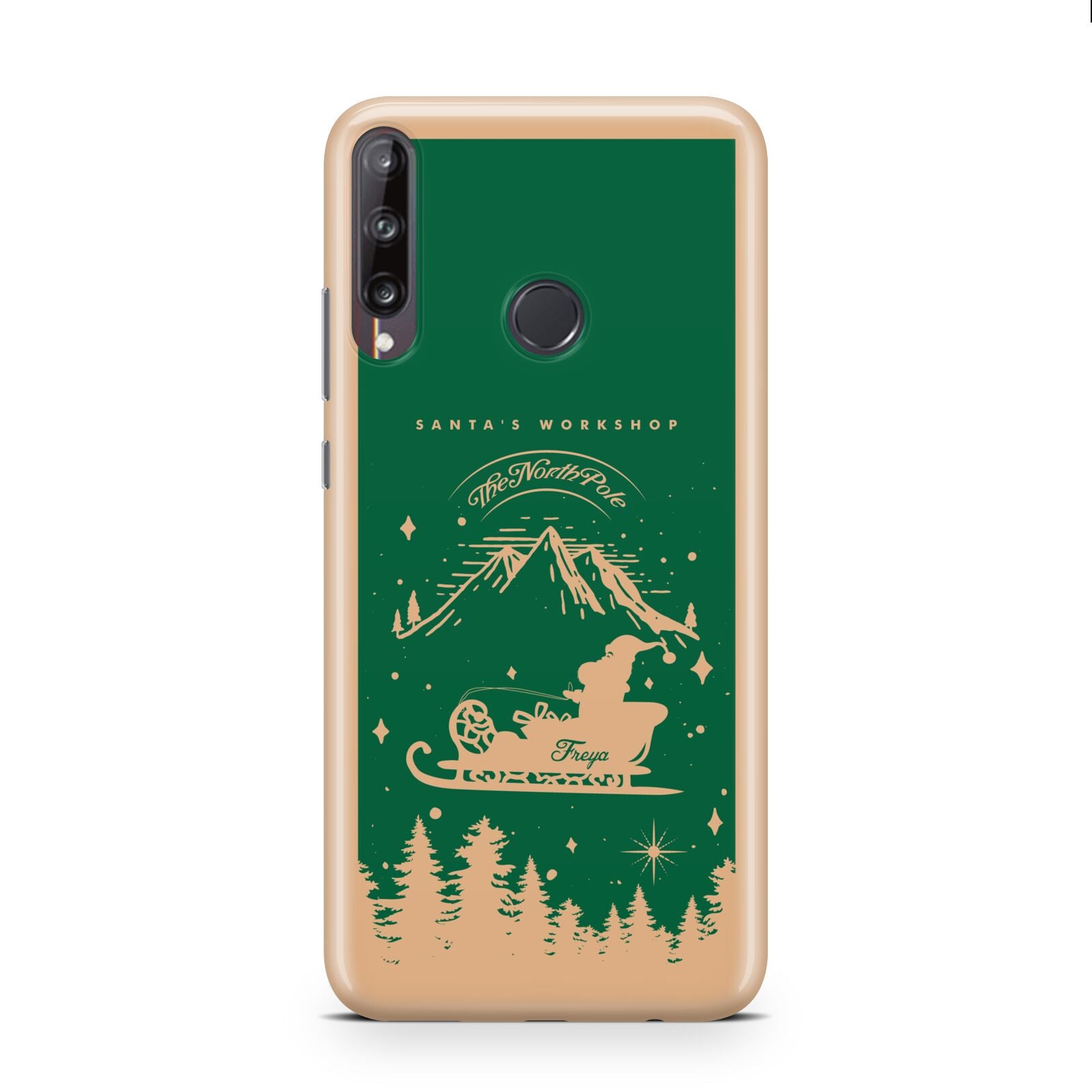 Green Personalised Santas Sleigh Huawei P40 Lite E Phone Case