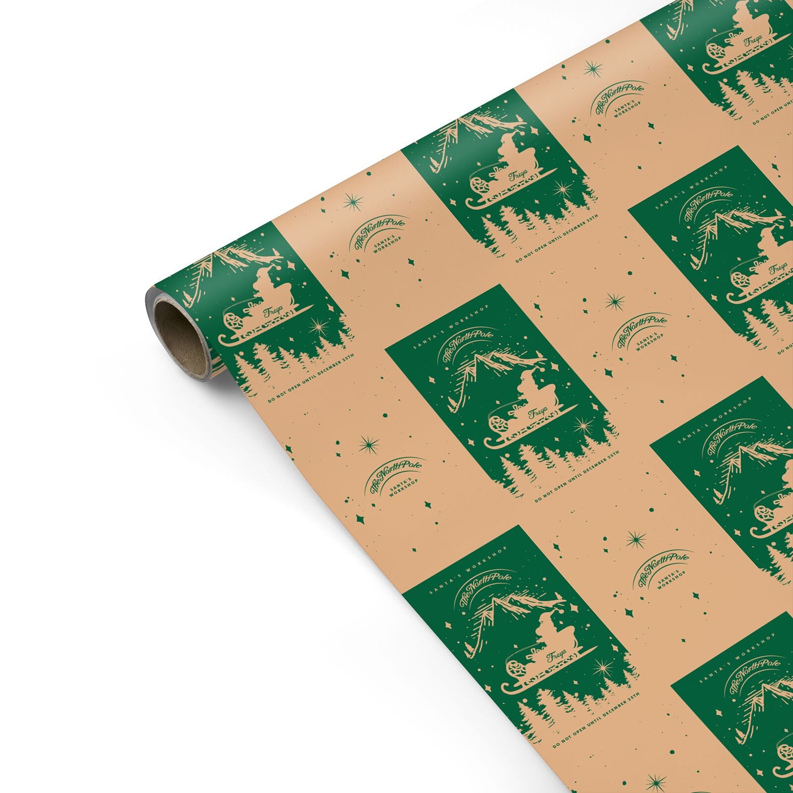 Green Personalised Santas Sleigh Personalised Gift Wrap