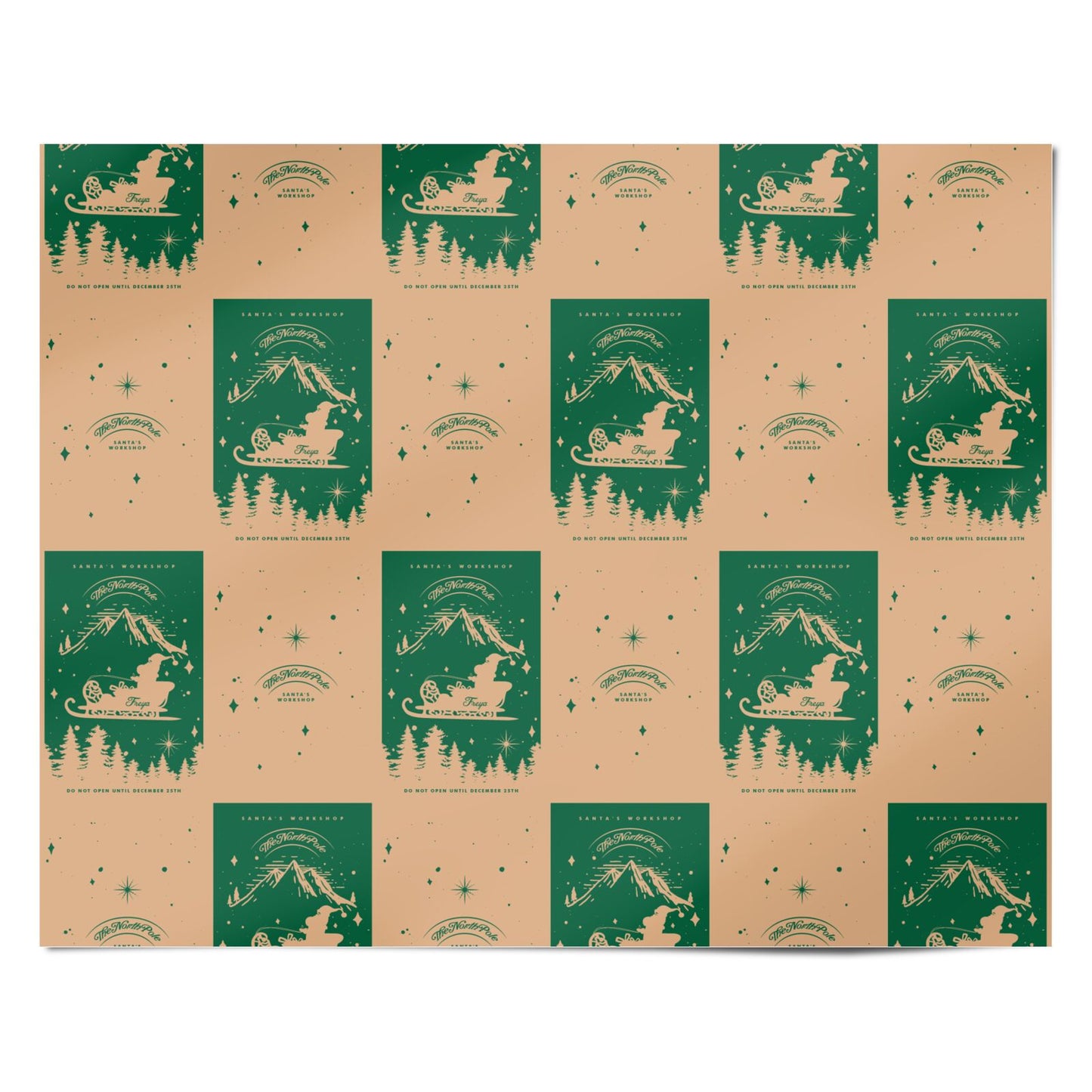 Green Personalised Santas Sleigh Personalised Wrapping Paper Alternative