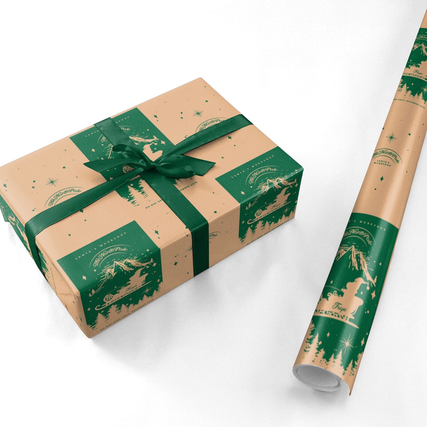 Green Personalised Santas Sleigh Personalised Wrapping Paper