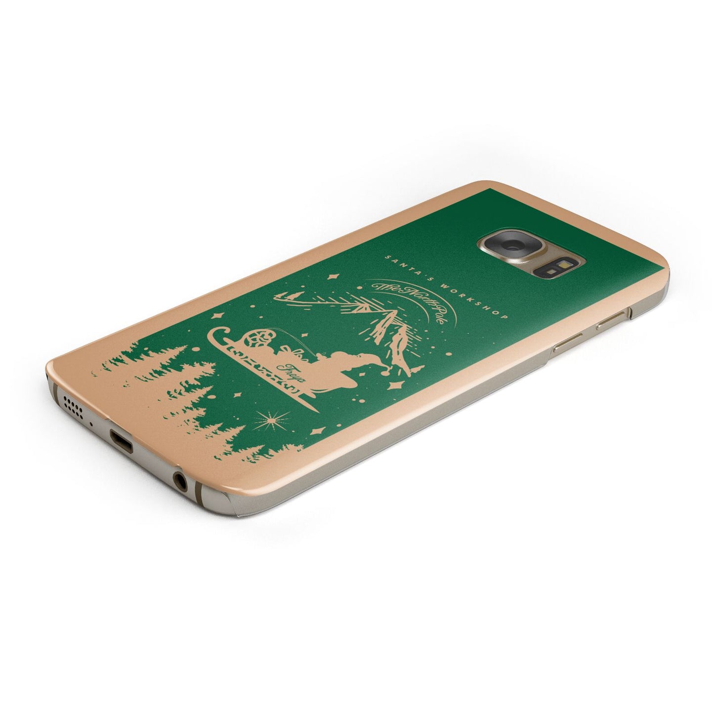 Green Personalised Santas Sleigh Protective Samsung Galaxy Case Angled Image