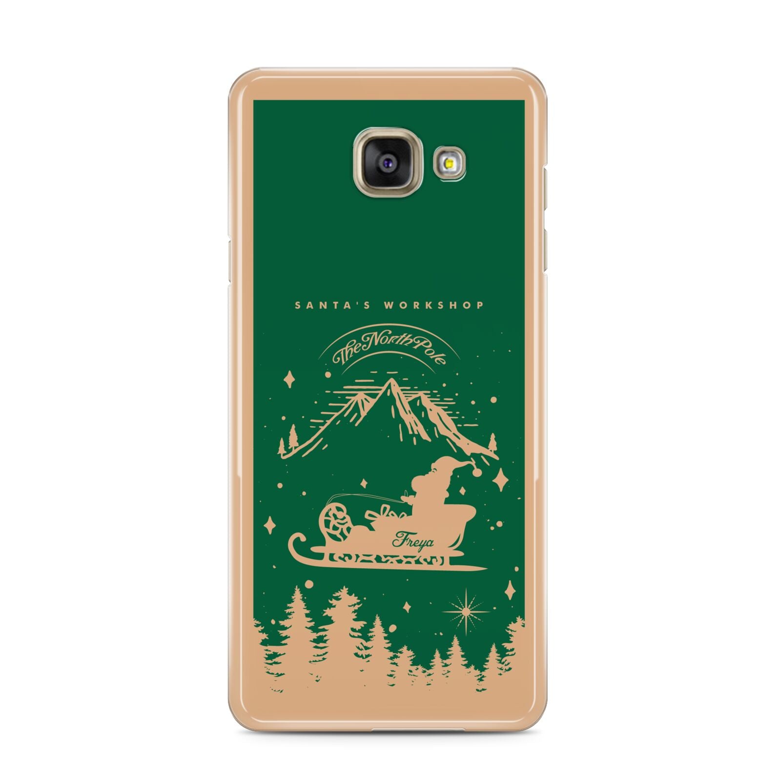 Green Personalised Santas Sleigh Samsung Galaxy A3 2016 Case on gold phone