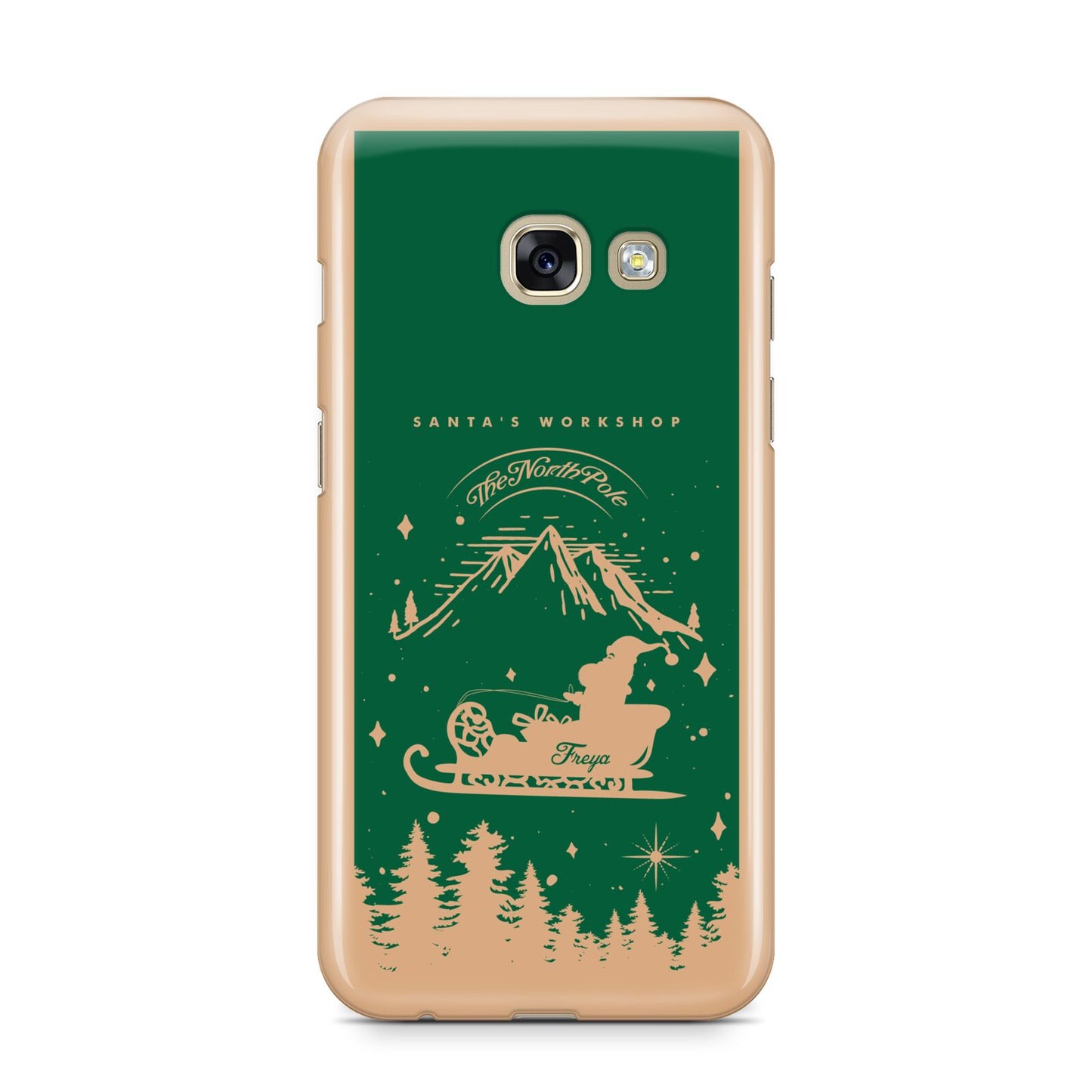 Green Personalised Santas Sleigh Samsung Galaxy A3 2017 Case on gold phone