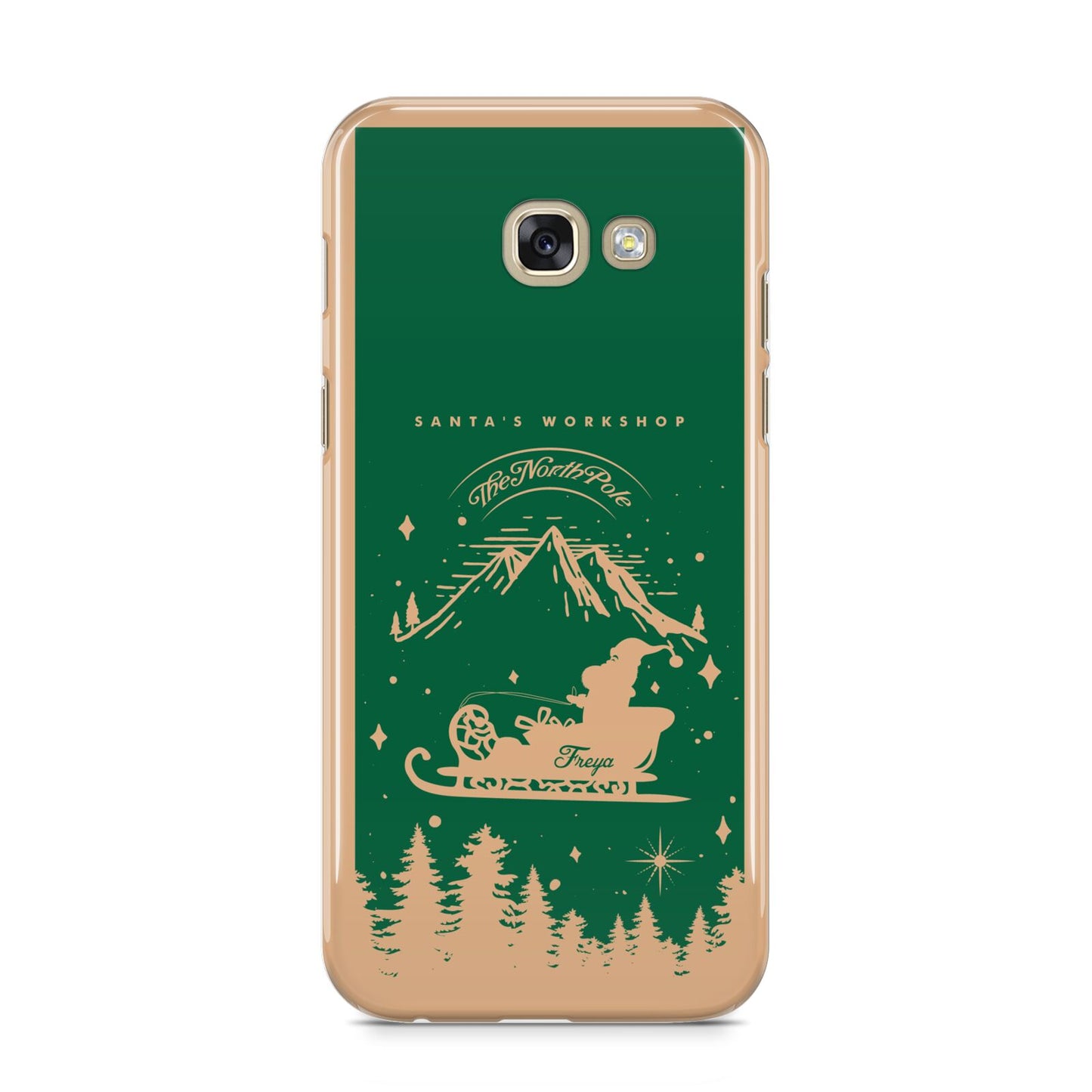 Green Personalised Santas Sleigh Samsung Galaxy A5 2017 Case on gold phone