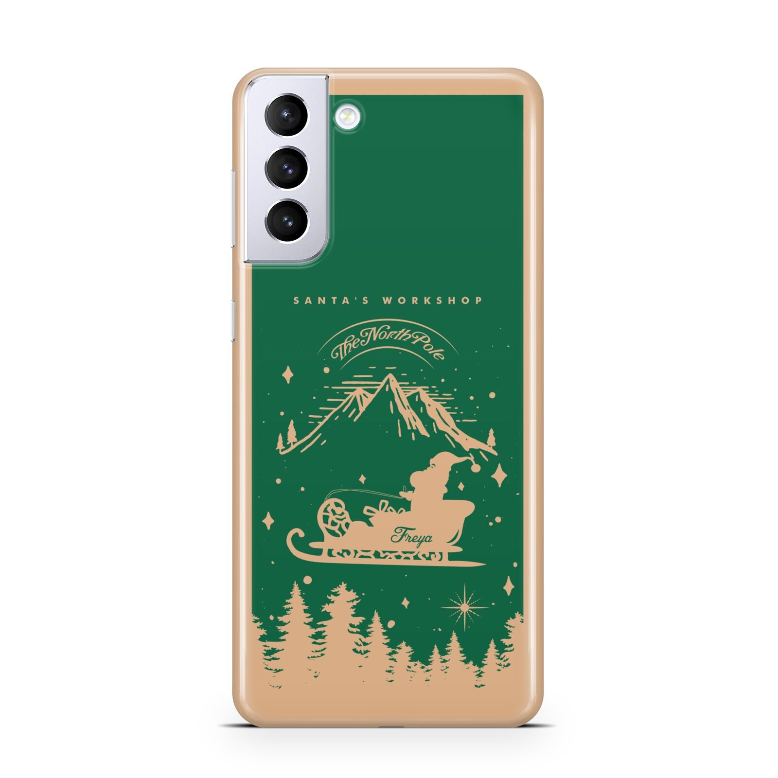 Green Personalised Santas Sleigh Samsung S21 Plus Case