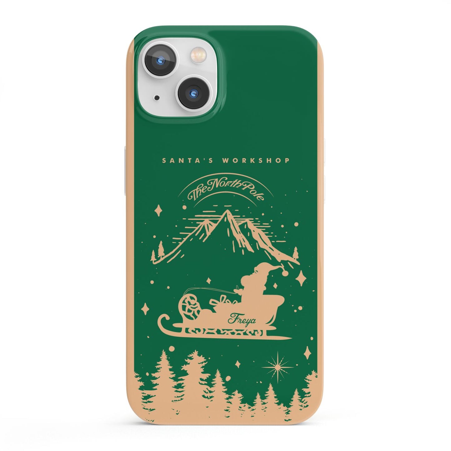 Green Personalised Santas Sleigh iPhone 13 Full Wrap 3D Snap Case