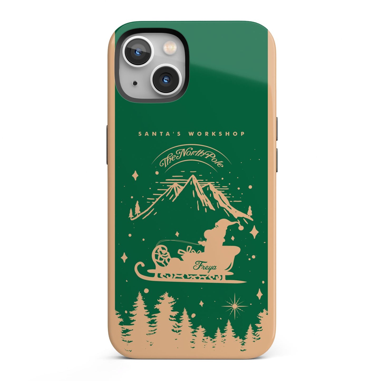 Green Personalised Santas Sleigh iPhone 13 Full Wrap 3D Tough Case