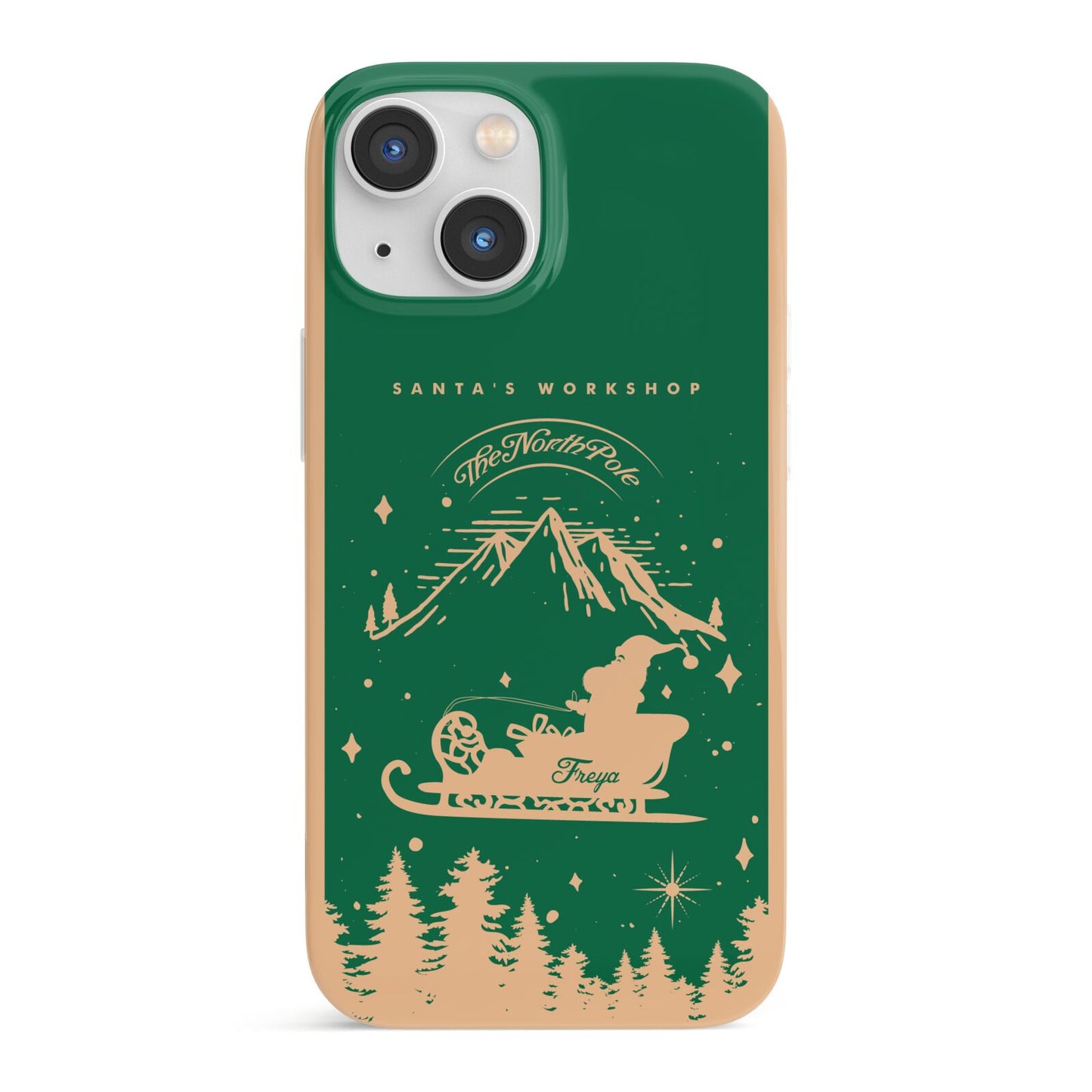 Green Personalised Santas Sleigh iPhone 13 Mini Full Wrap 3D Snap Case