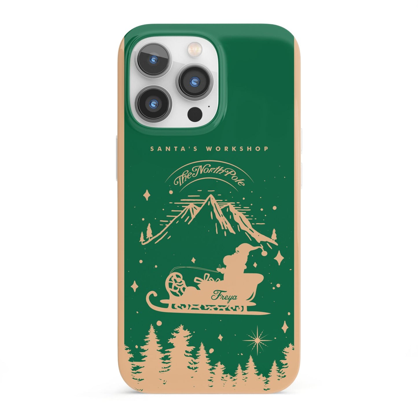 Green Personalised Santas Sleigh iPhone 13 Pro Full Wrap 3D Snap Case