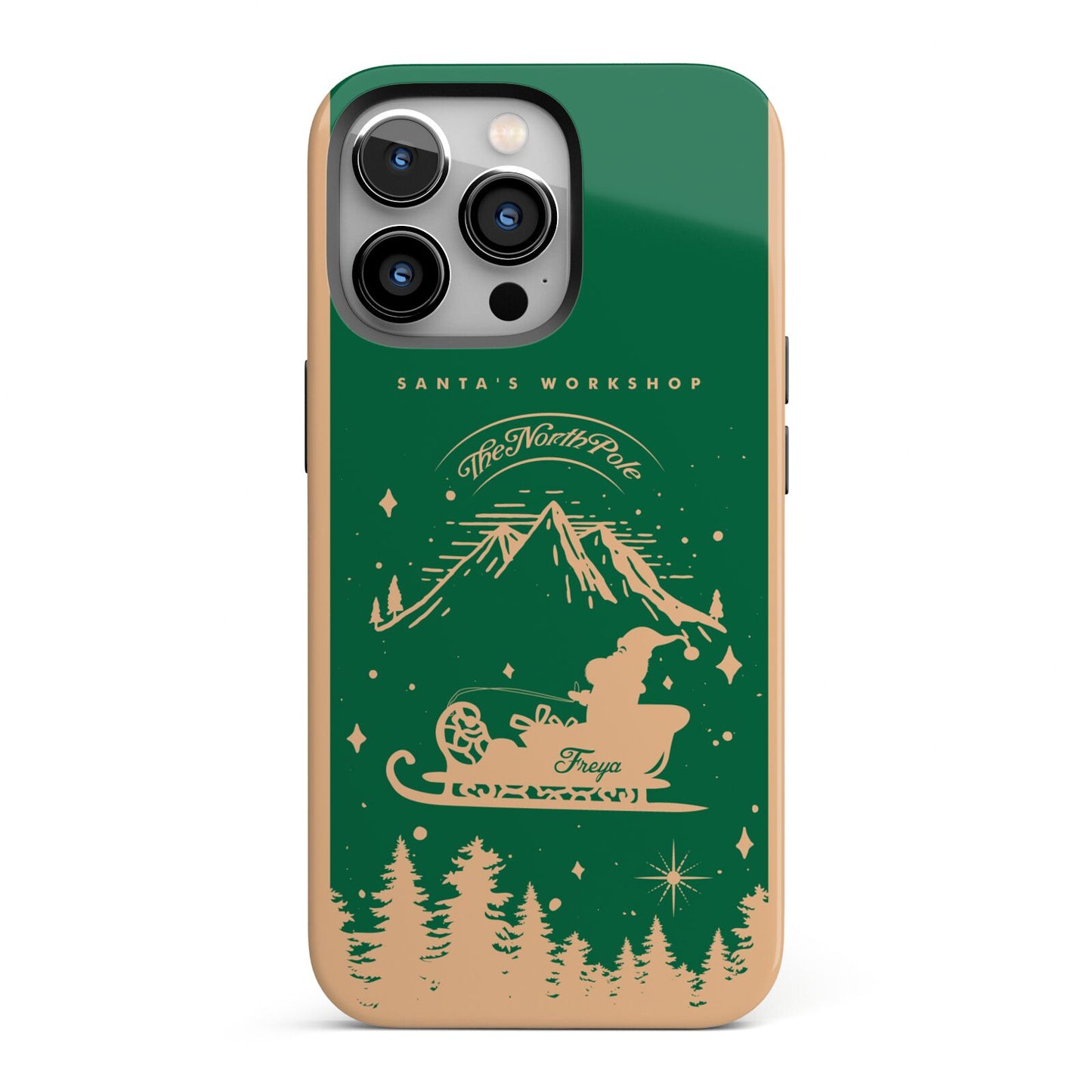 Green Personalised Santas Sleigh iPhone 13 Pro Full Wrap 3D Tough Case