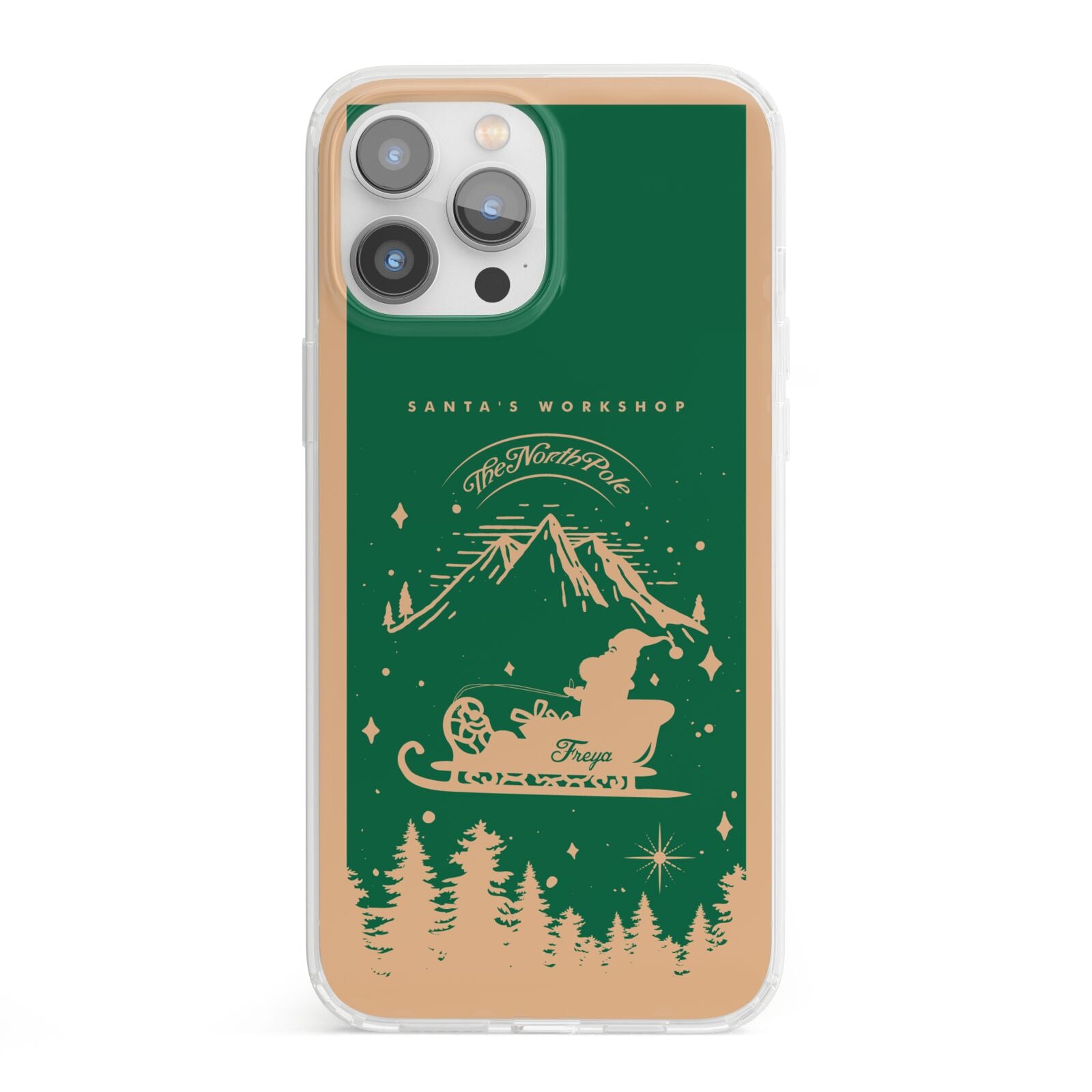 Green Personalised Santas Sleigh iPhone 13 Pro Max Clear Bumper Case