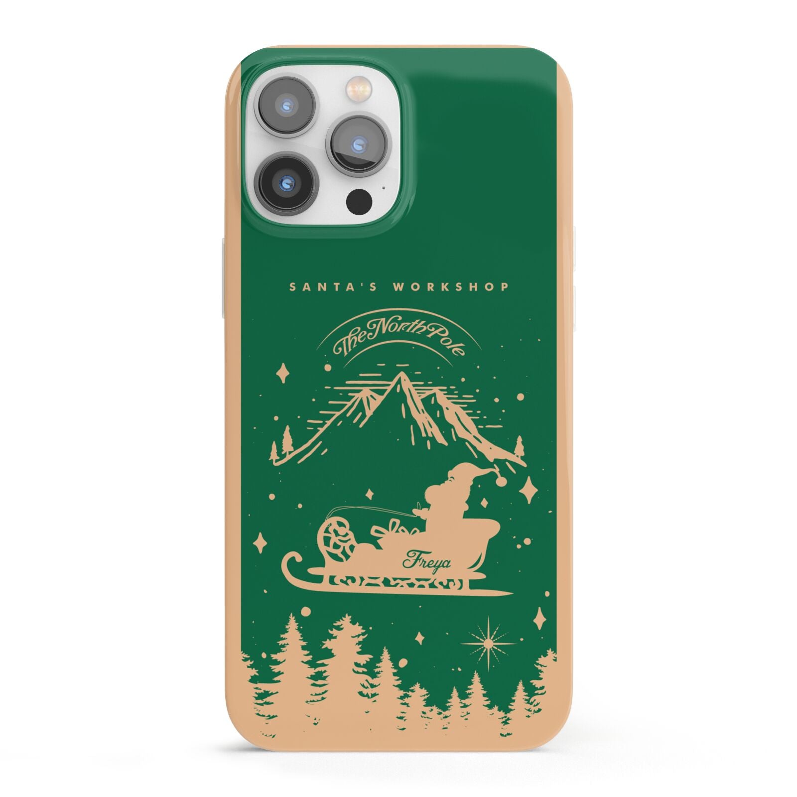 Green Personalised Santas Sleigh iPhone 13 Pro Max Full Wrap 3D Snap Case