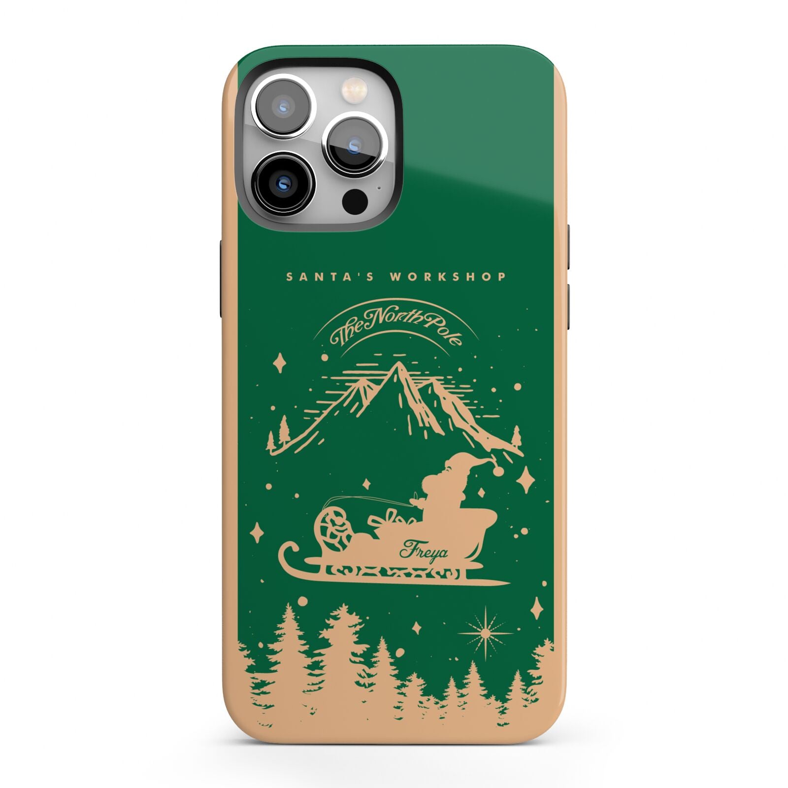 Green Personalised Santas Sleigh iPhone 13 Pro Max Full Wrap 3D Tough Case