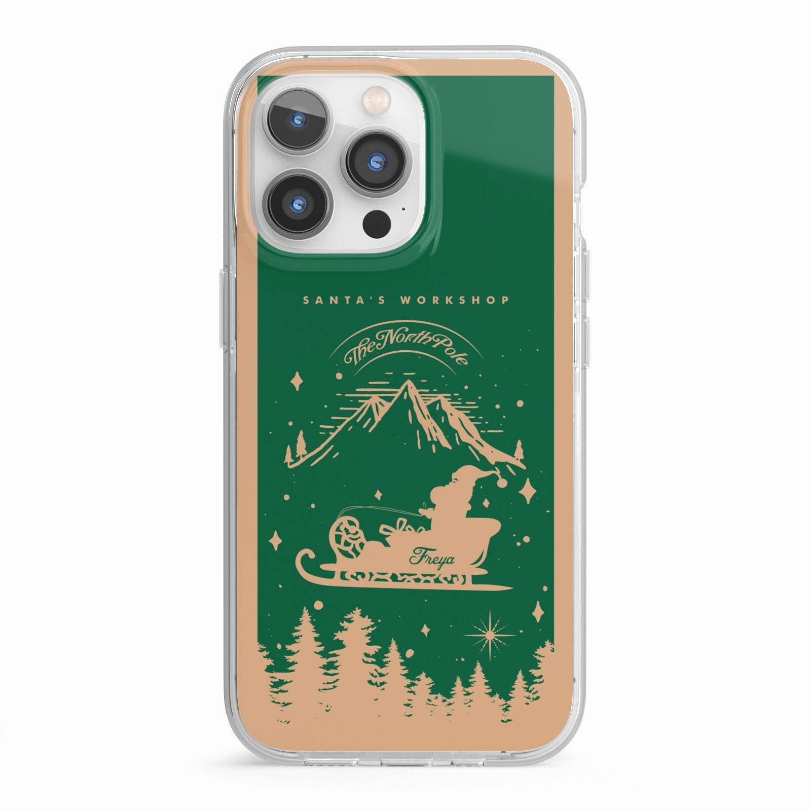 Green Personalised Santas Sleigh iPhone 13 Pro TPU Impact Case with White Edges