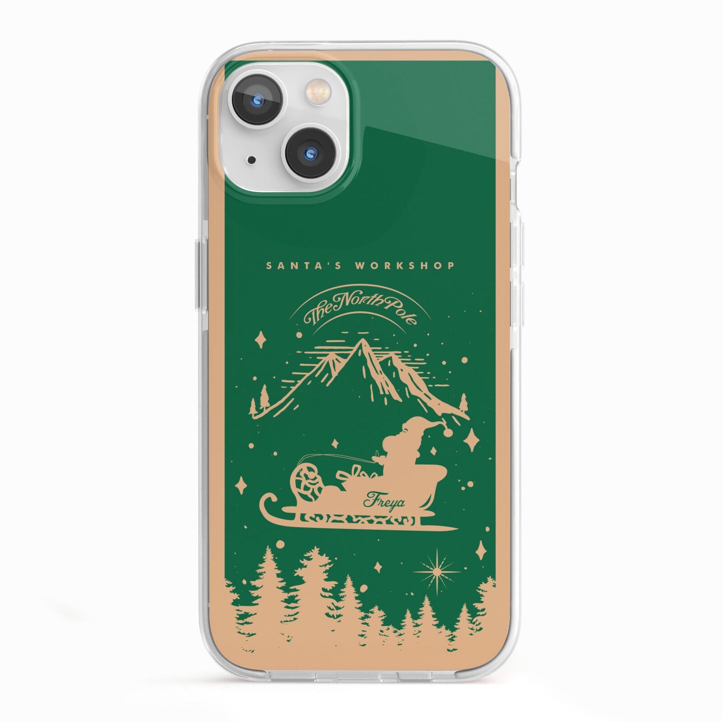 Green Personalised Santas Sleigh iPhone 13 TPU Impact Case with White Edges