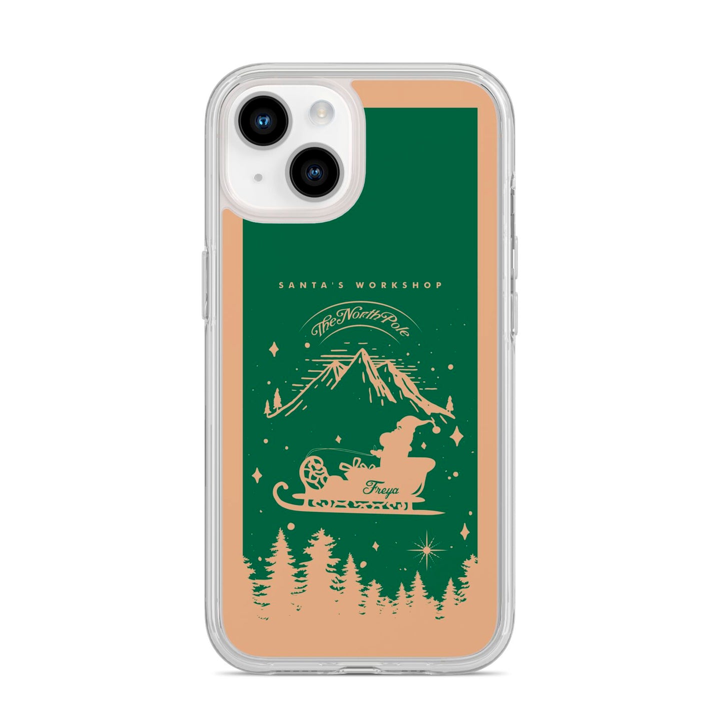 Green Personalised Santas Sleigh iPhone 14 Clear Tough Case Starlight