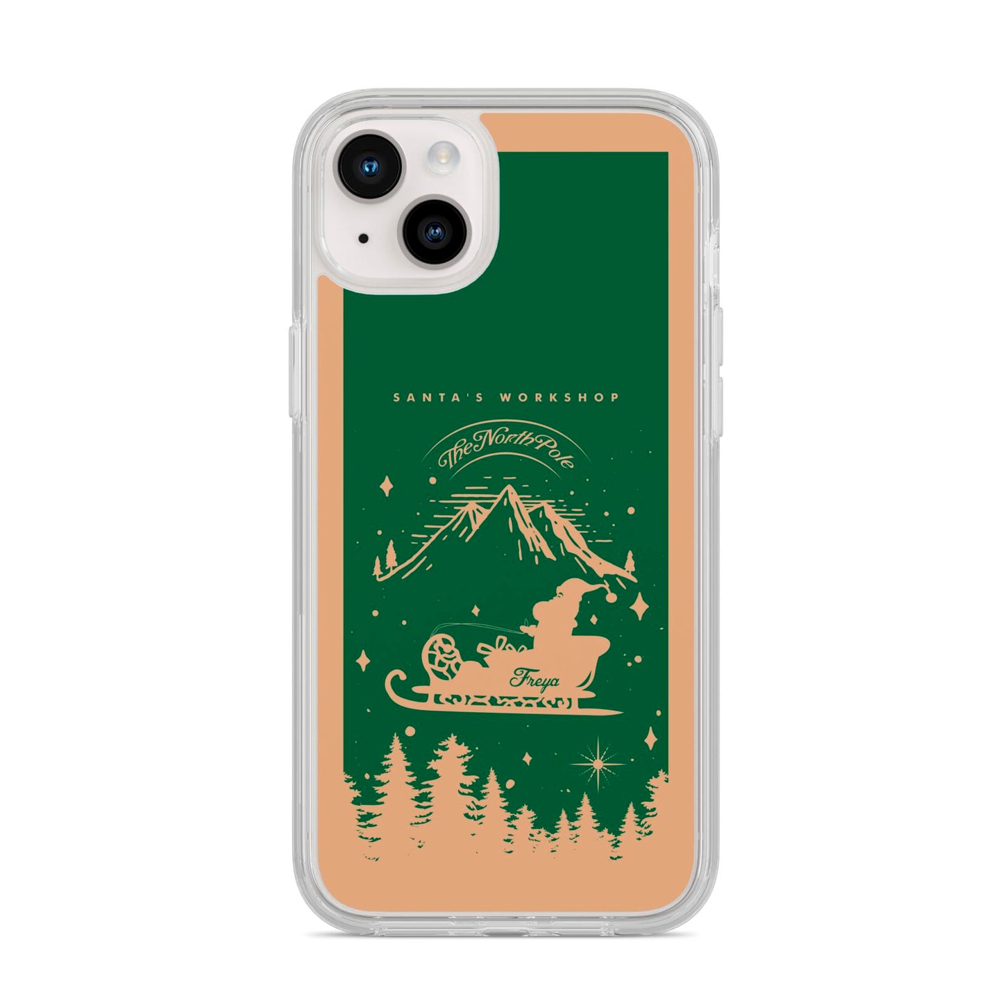 Green Personalised Santas Sleigh iPhone 14 Plus Clear Tough Case Starlight