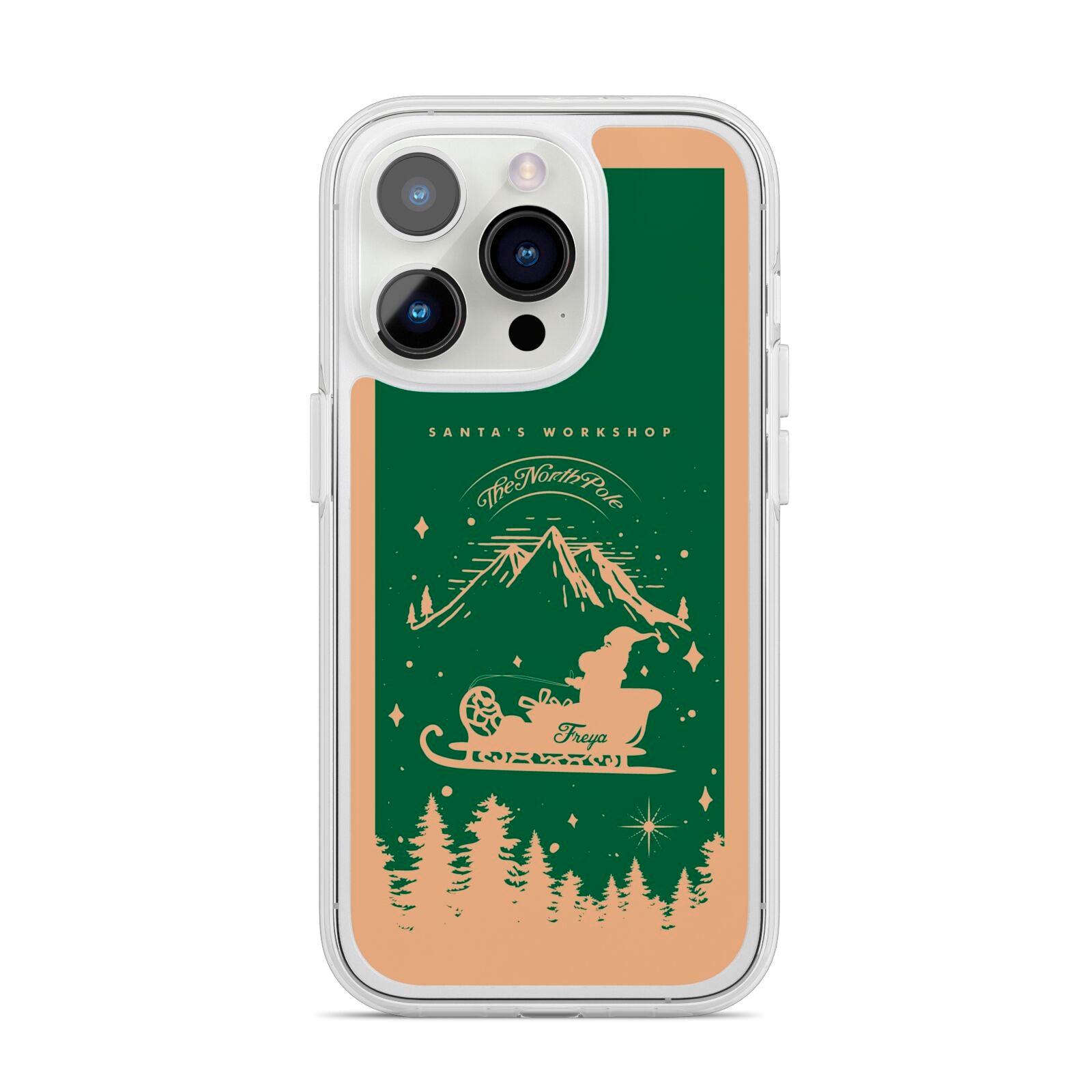 Green Personalised Santas Sleigh iPhone 14 Pro Clear Tough Case Silver