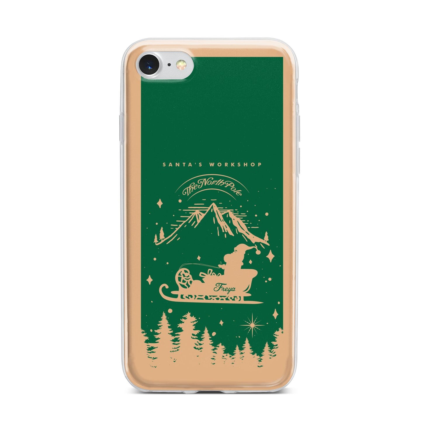 Green Personalised Santas Sleigh iPhone 7 Bumper Case on Silver iPhone