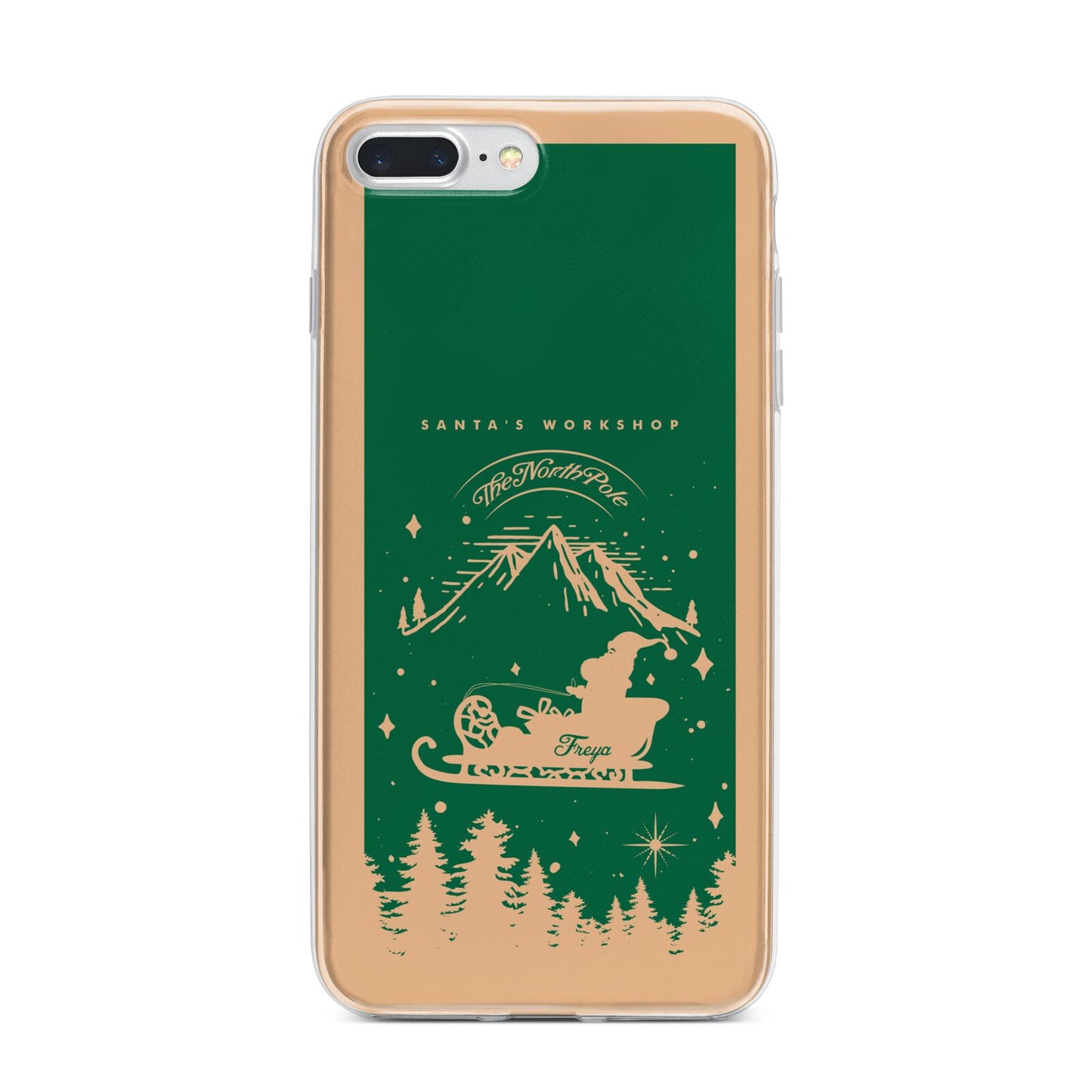 Green Personalised Santas Sleigh iPhone 7 Plus Bumper Case on Silver iPhone