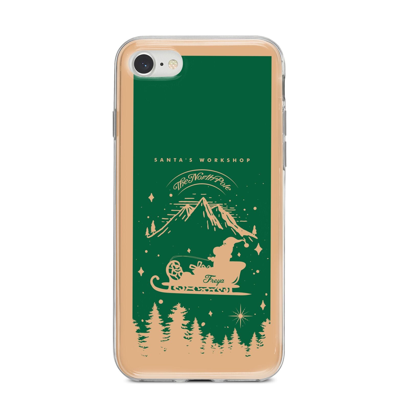 Green Personalised Santas Sleigh iPhone 8 Bumper Case on Silver iPhone