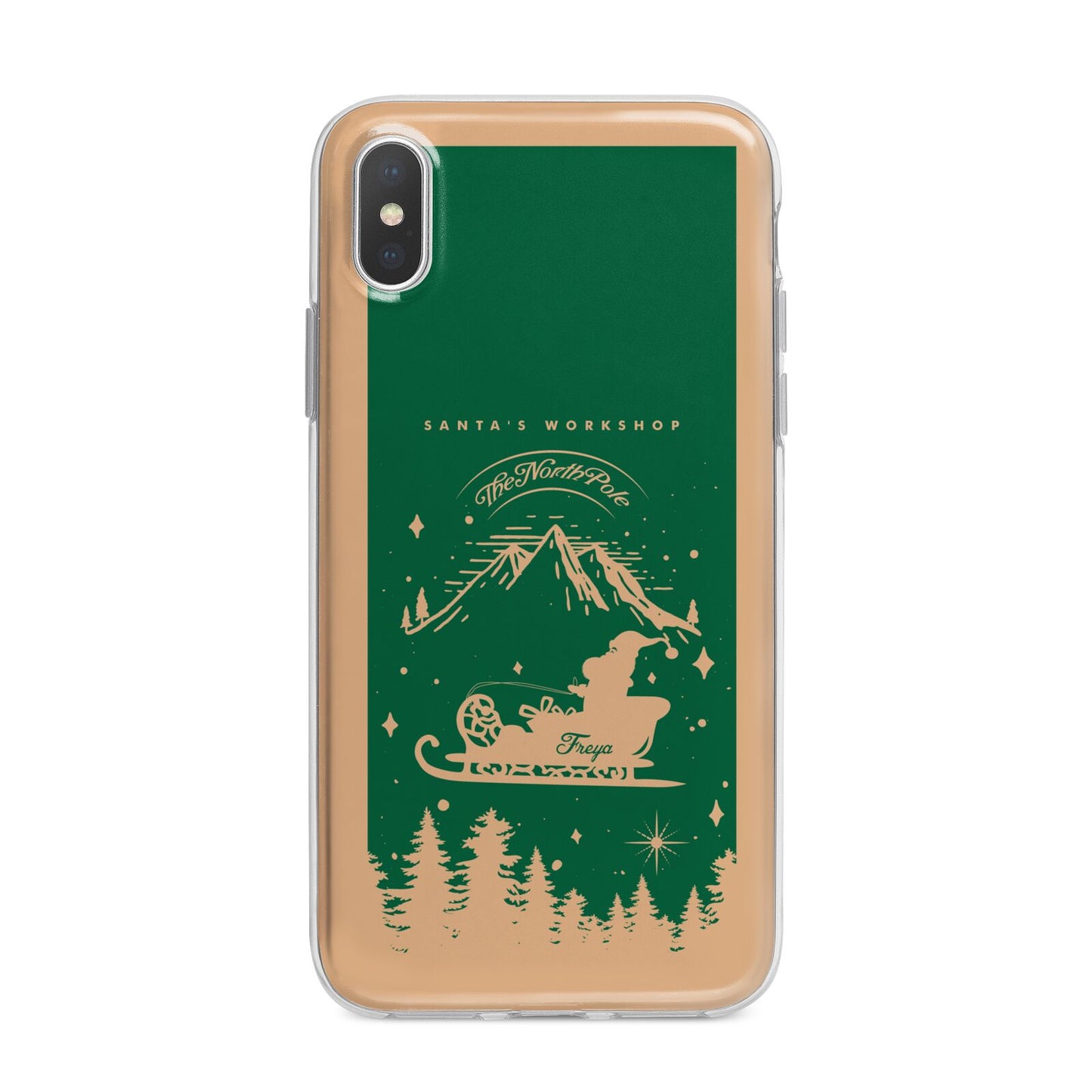 Green Personalised Santas Sleigh iPhone X Bumper Case on Silver iPhone Alternative Image 1