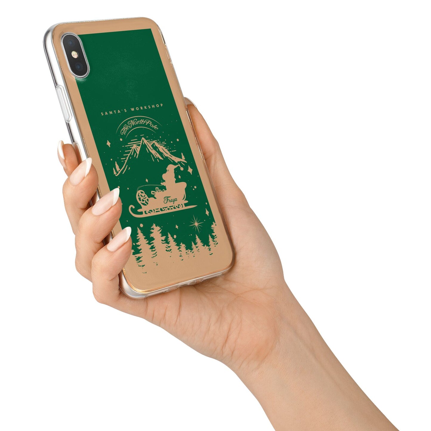 Green Personalised Santas Sleigh iPhone X Bumper Case on Silver iPhone Alternative Image 2