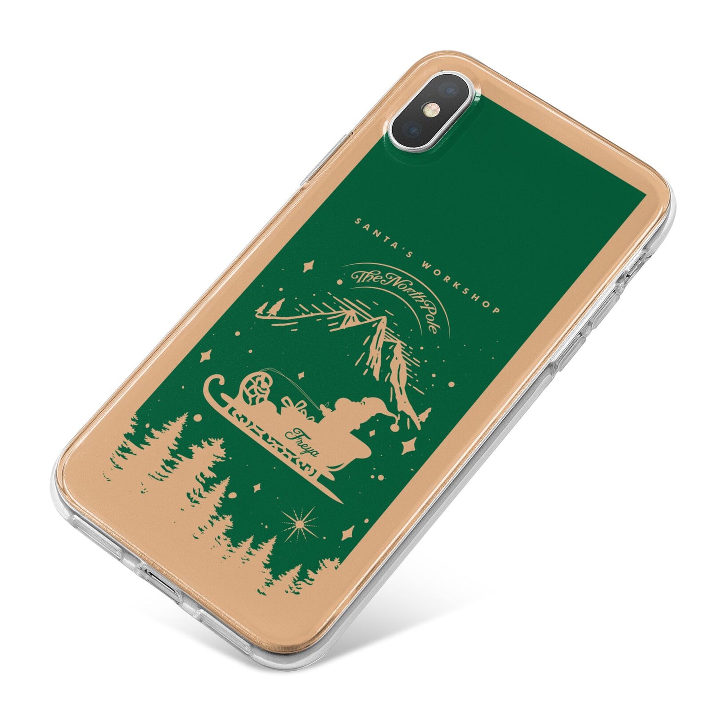 Green Personalised Santas Sleigh iPhone X Bumper Case on Silver iPhone