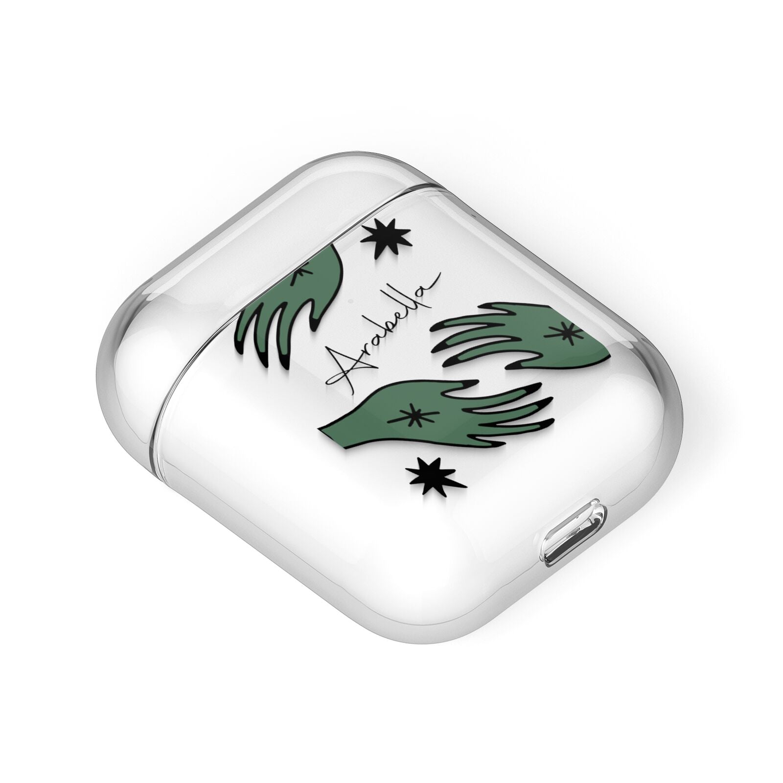 Green Star Hands Personalised AirPods Case Laid Flat