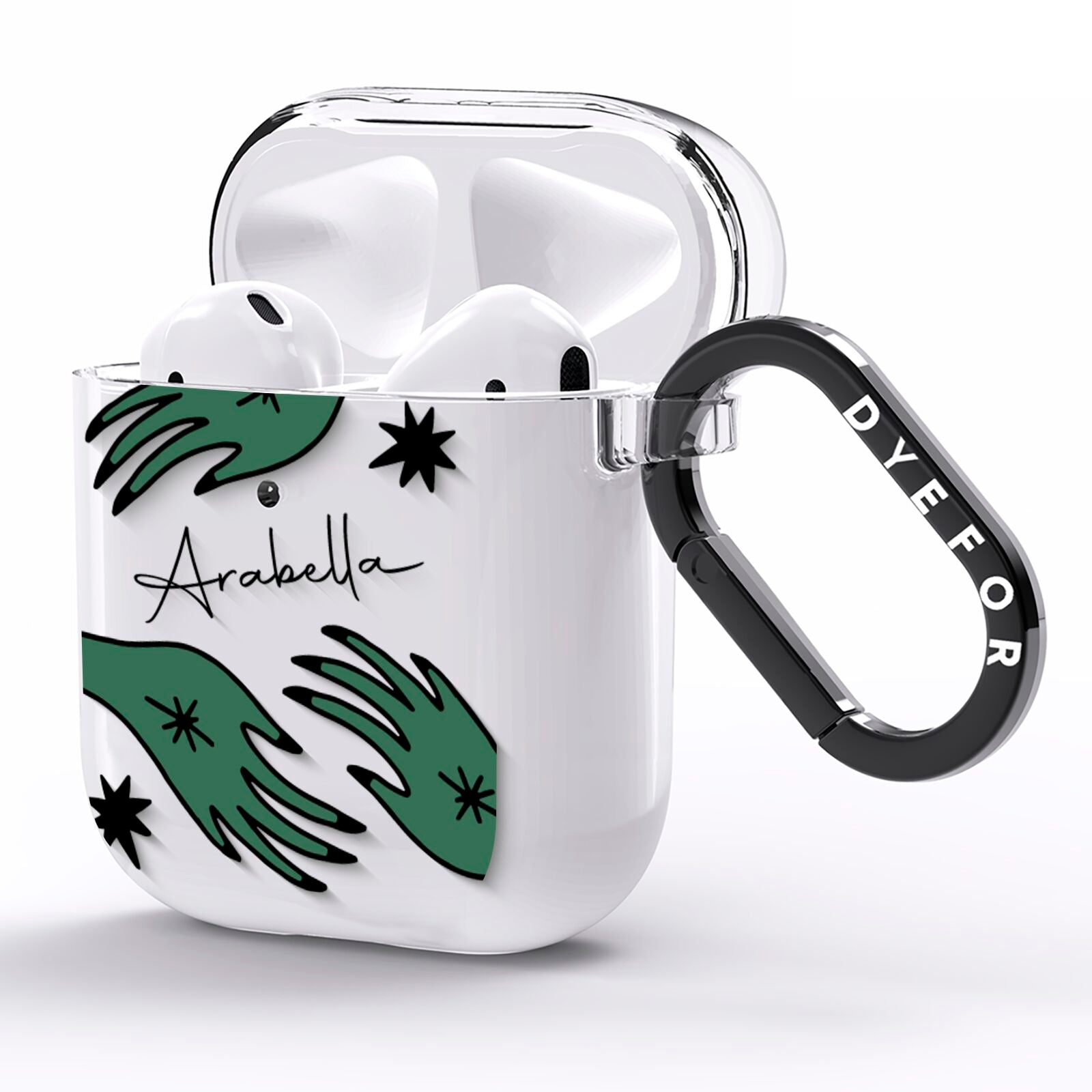 Green Star Hands Personalised AirPods Clear Case Side Image