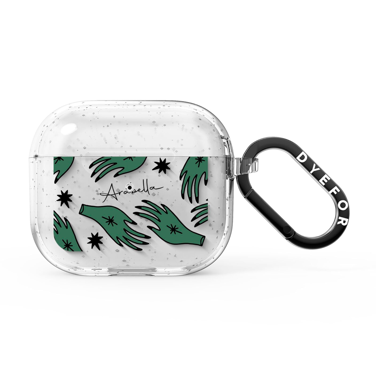 Green Star Hands Personalised AirPods Glitter Case 3rd Gen