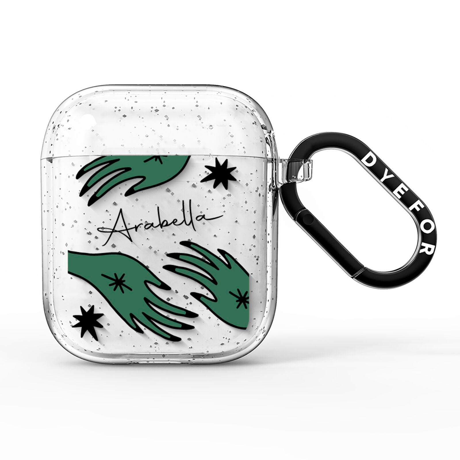 Green Star Hands Personalised AirPods Glitter Case