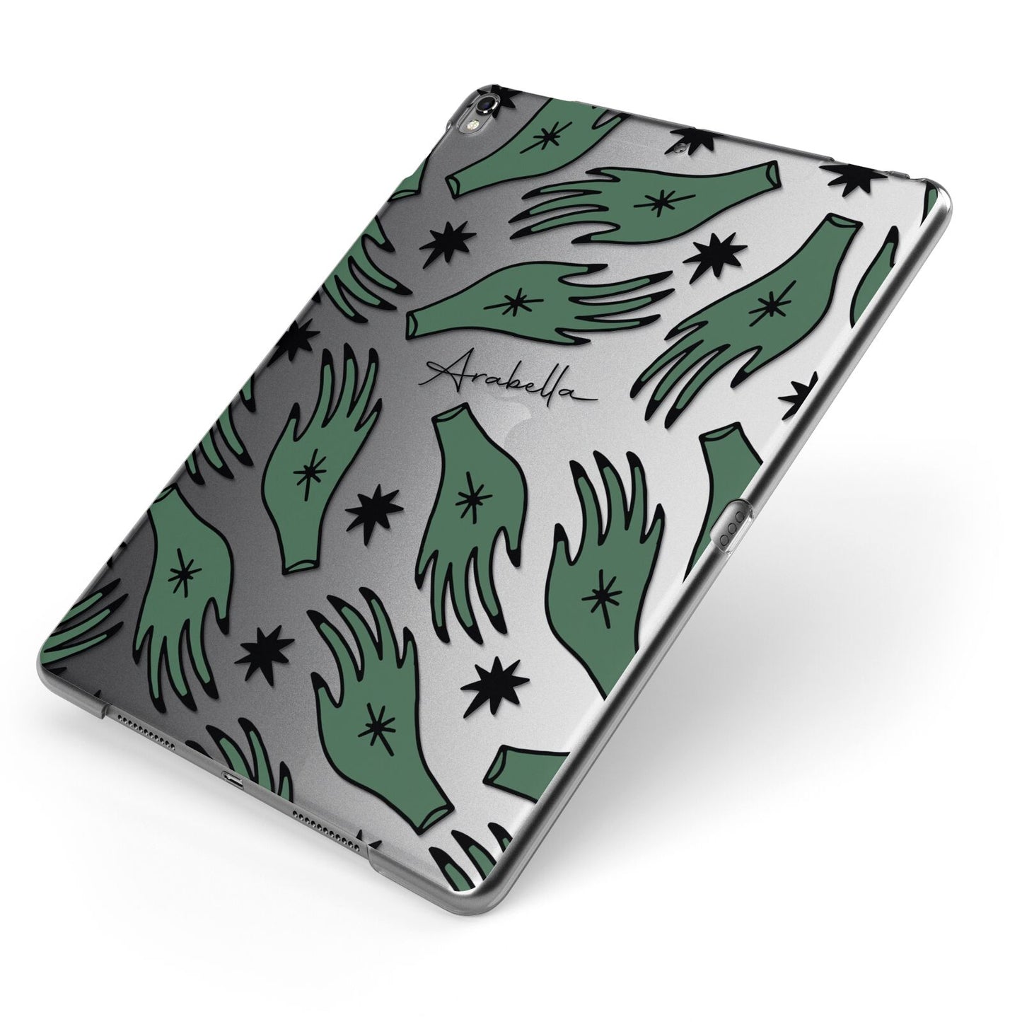 Green Star Hands Personalised Apple iPad Case on Grey iPad Side View
