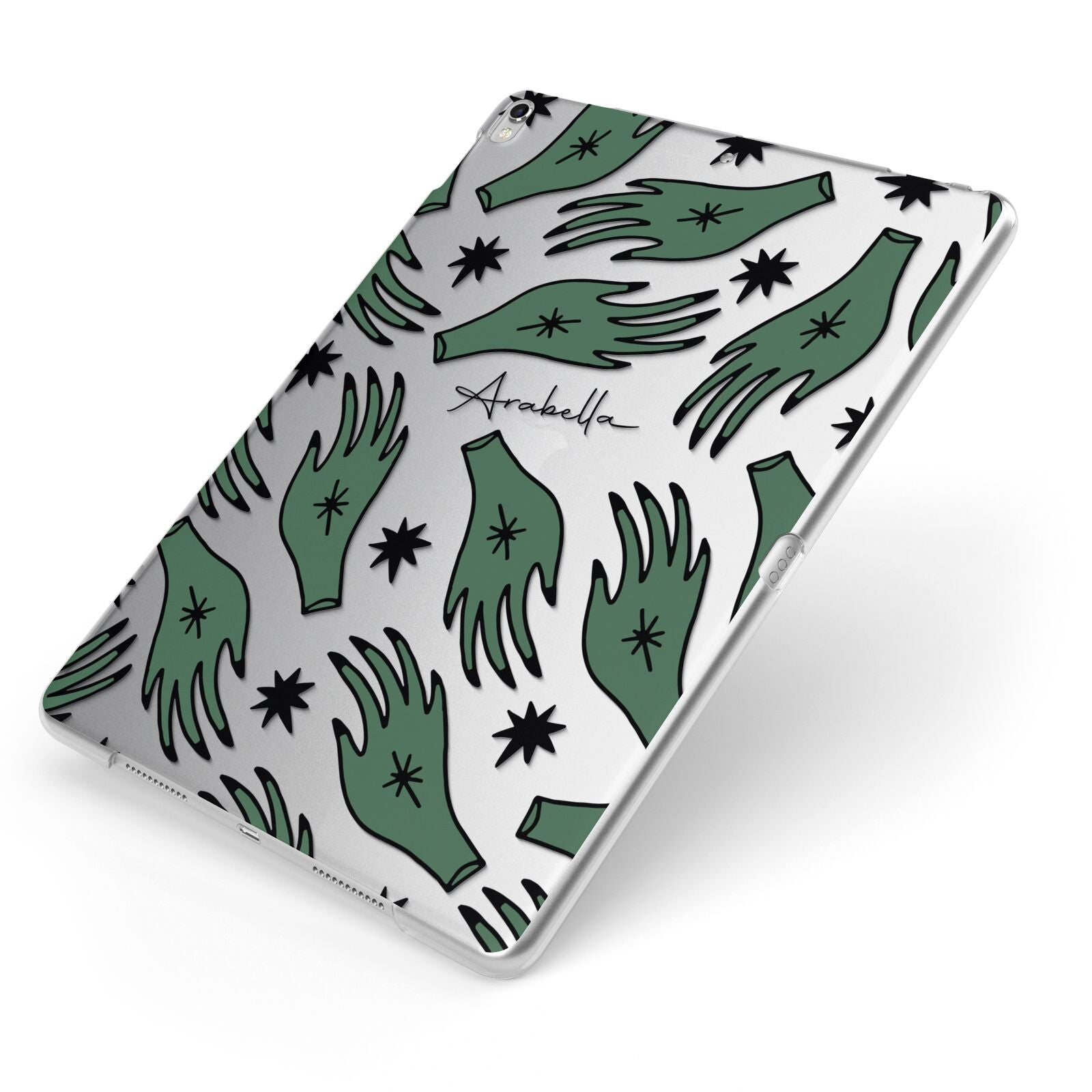 Green Star Hands Personalised Apple iPad Case on Silver iPad Side View
