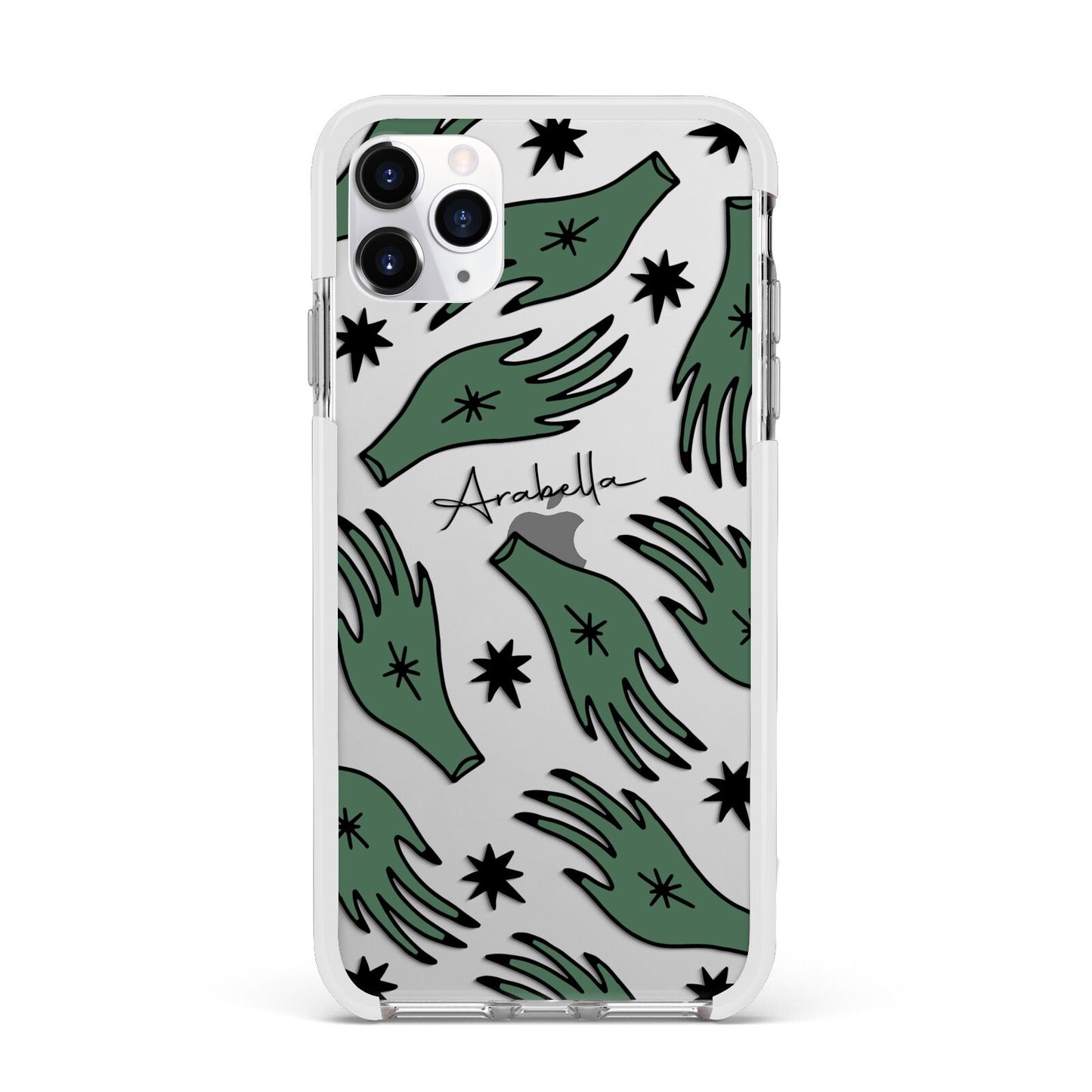 Green Star Hands Personalised Apple iPhone 11 Pro Max in Silver with White Impact Case