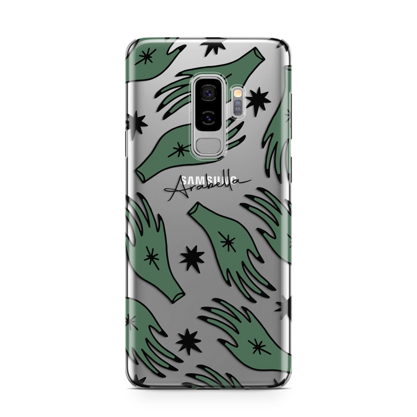 Green Star Hands Personalised Samsung Galaxy S9 Plus Case on Silver phone