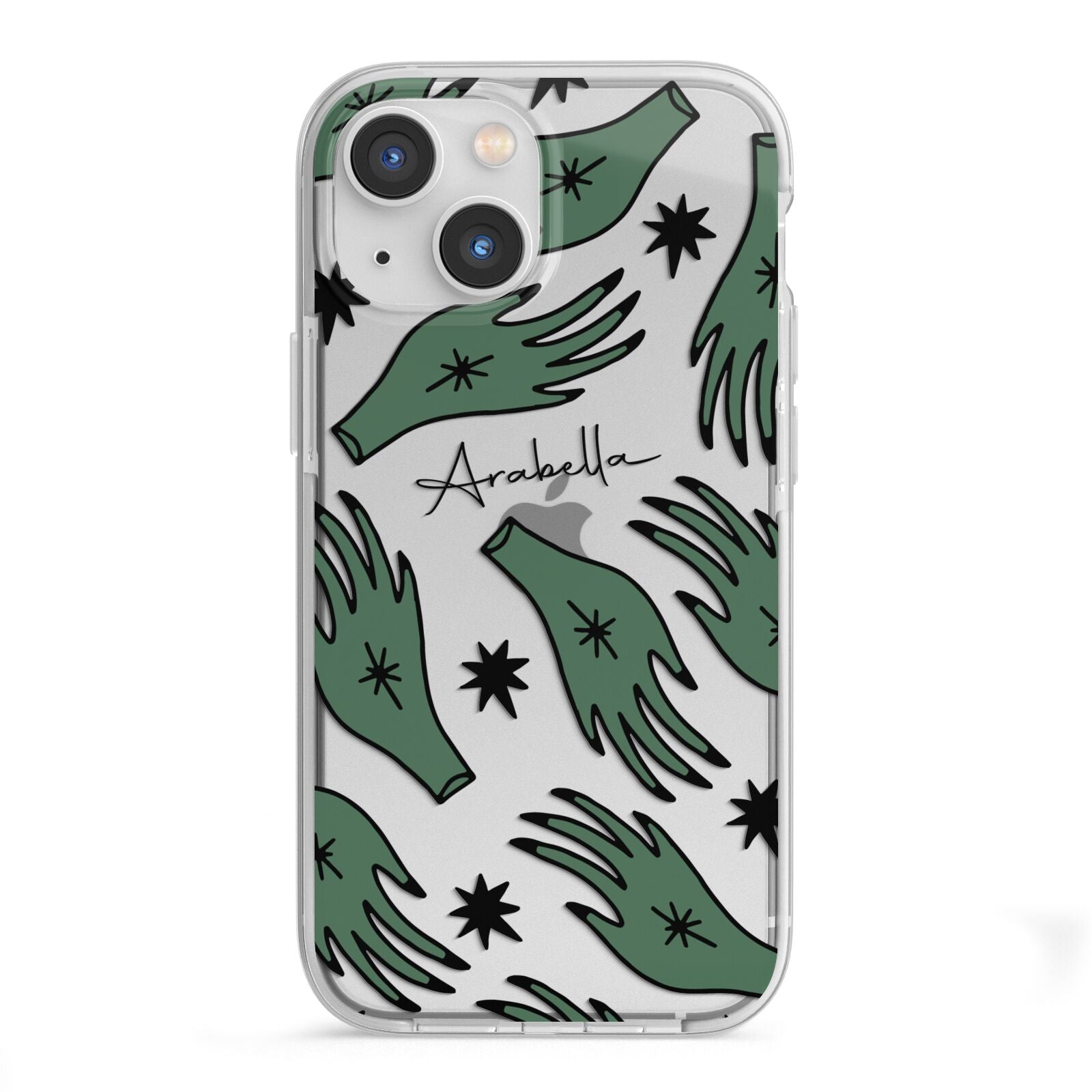 Green Star Hands Personalised iPhone 13 Mini TPU Impact Case with White Edges