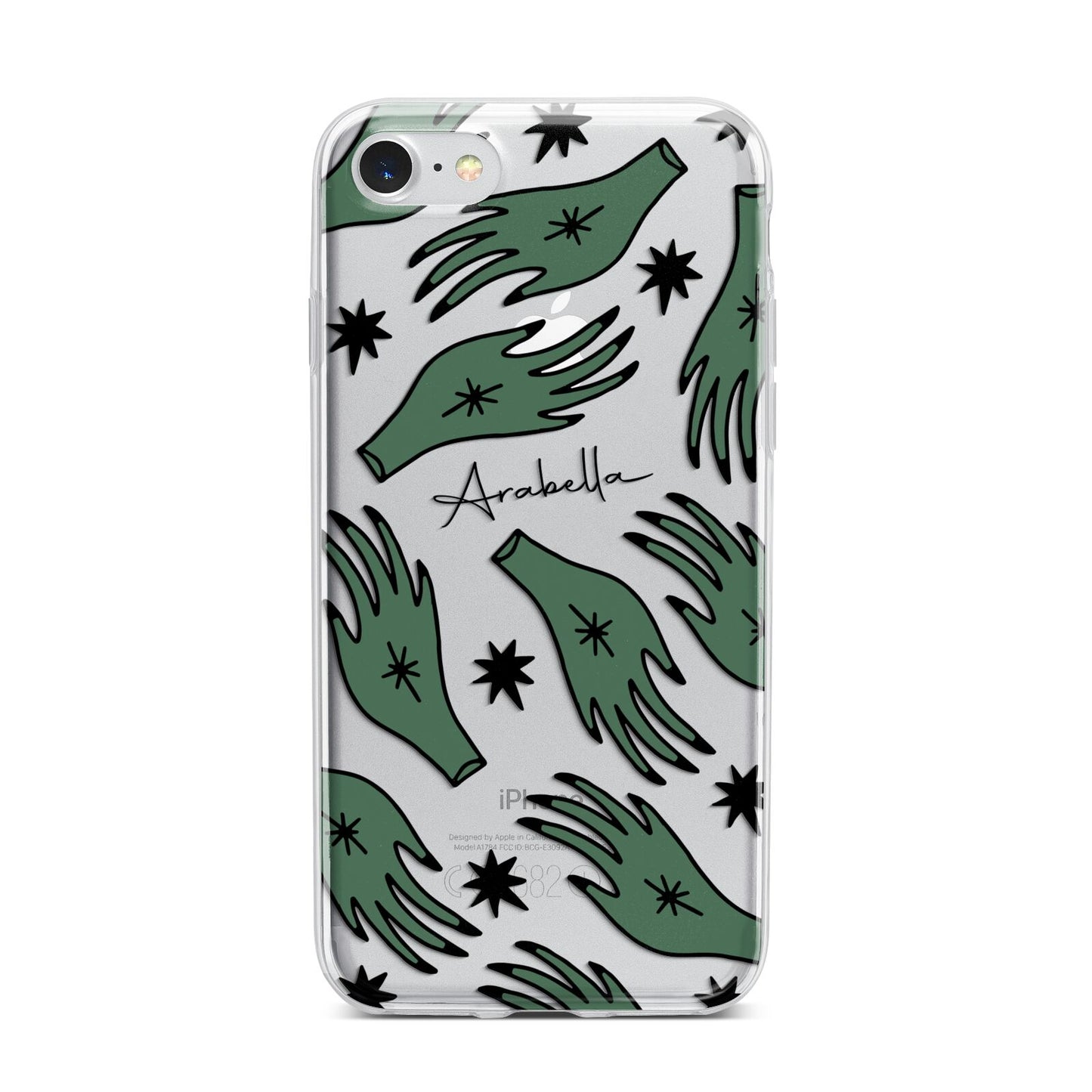 Green Star Hands Personalised iPhone 7 Bumper Case on Silver iPhone