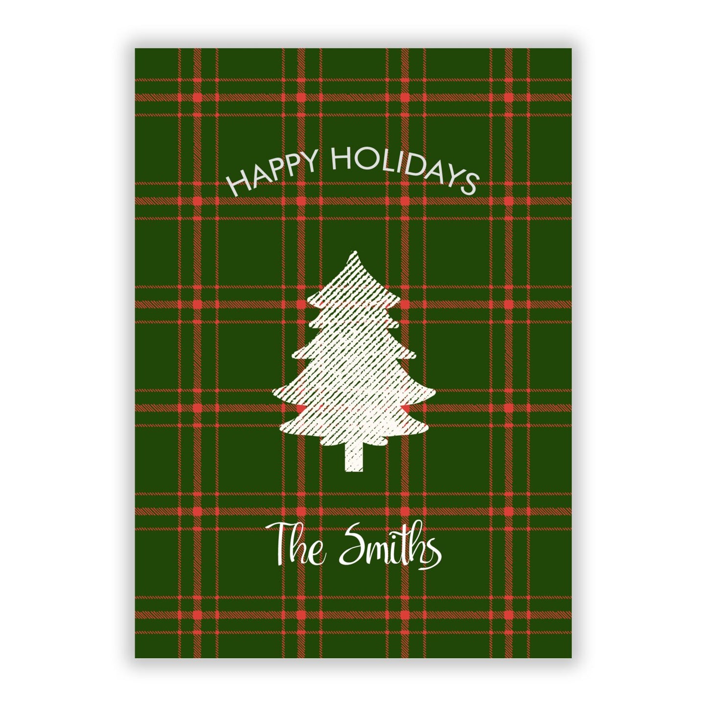 Green Tartan Christmas Tree Personalised A5 Flat Greetings Card