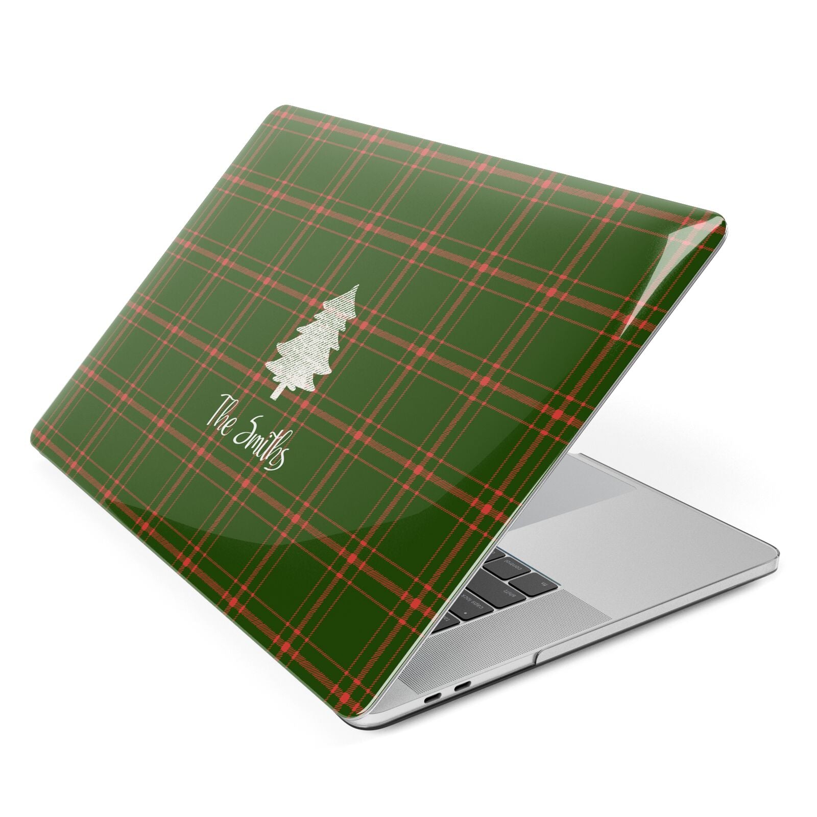 Green Tartan Christmas Tree Personalised Apple MacBook Case Side View