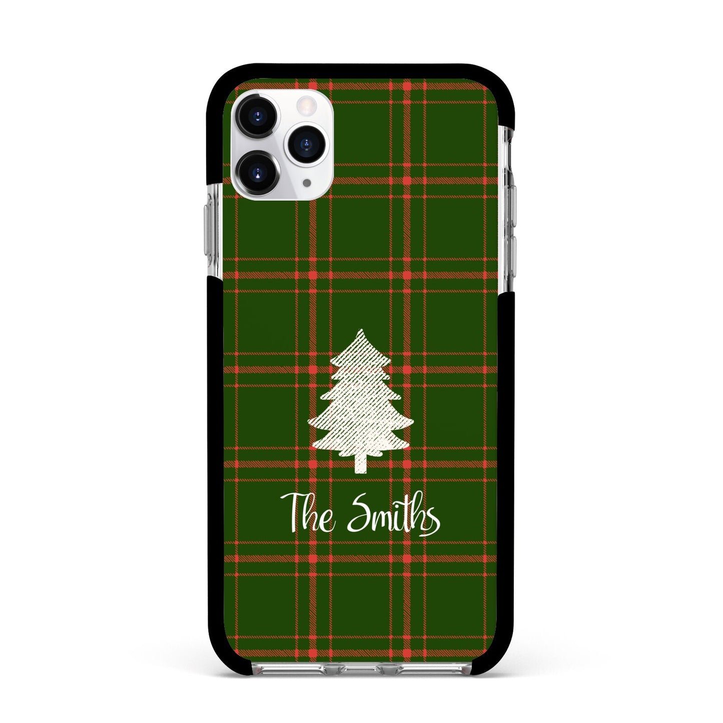 Green Tartan Christmas Tree Personalised Apple iPhone 11 Pro Max in Silver with Black Impact Case