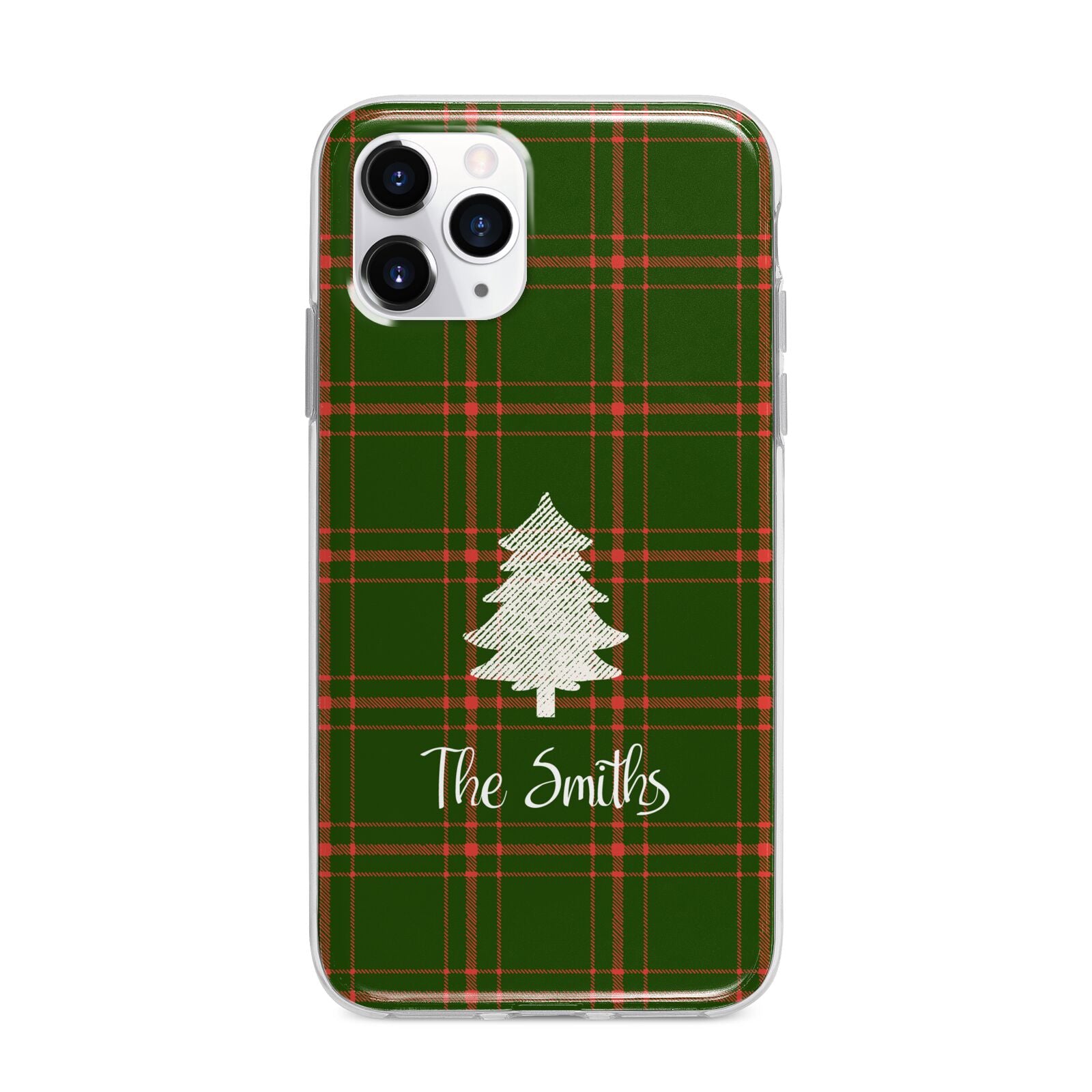 Green Tartan Christmas Tree Personalised Apple iPhone 11 Pro Max in Silver with Bumper Case