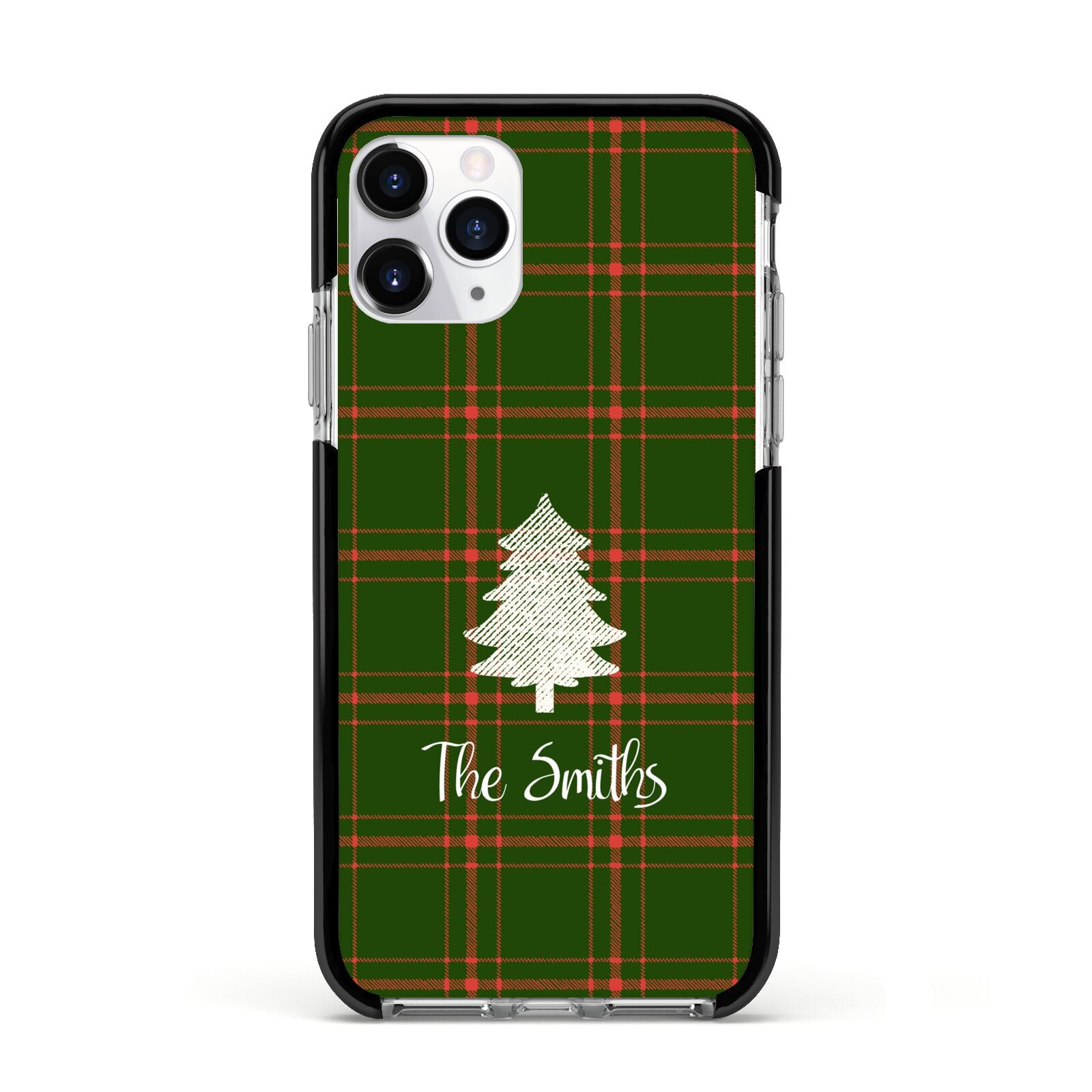 Green Tartan Christmas Tree Personalised Apple iPhone 11 Pro in Silver with Black Impact Case