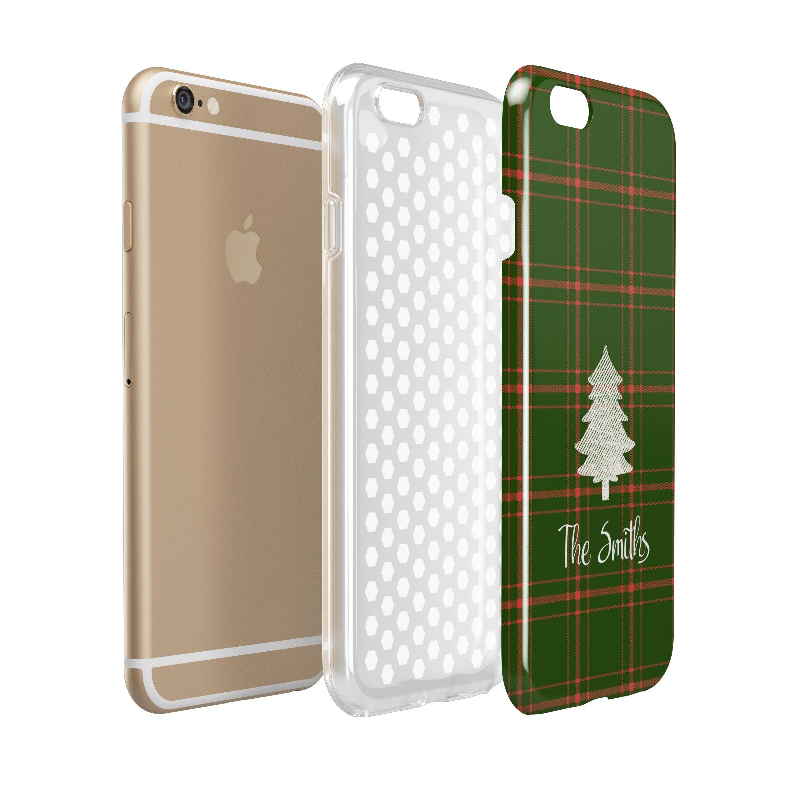 Green Tartan Christmas Tree Personalised Apple iPhone 6 3D Tough Case Expanded view