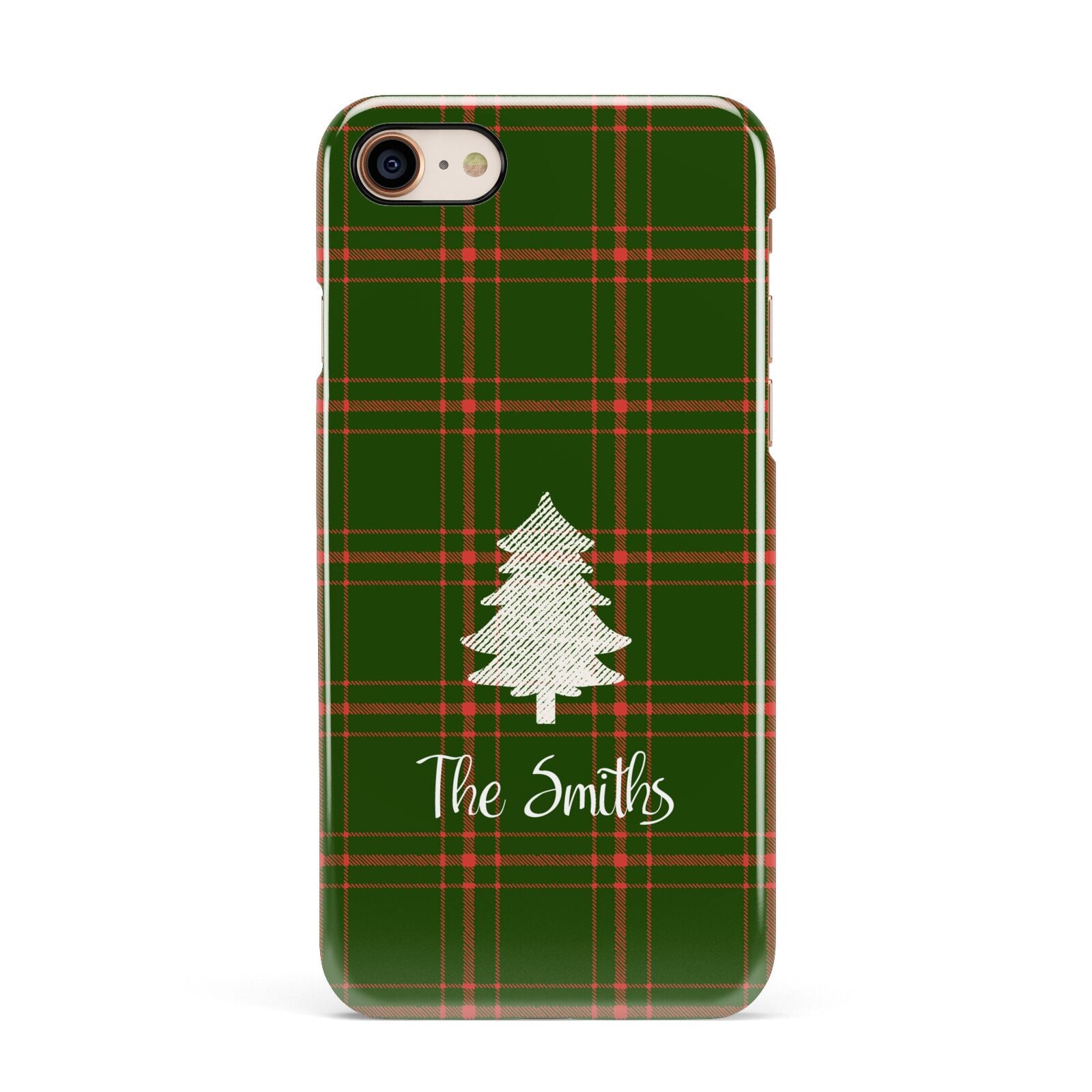 Green Tartan Christmas Tree Personalised Apple iPhone 7 8 3D Snap Case