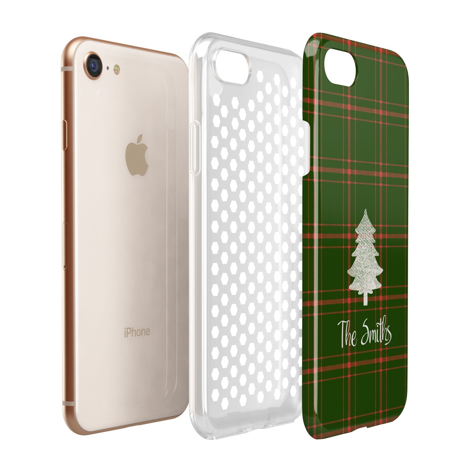 Green Tartan Christmas Tree Personalised Apple iPhone 7 8 3D Tough Case Expanded View