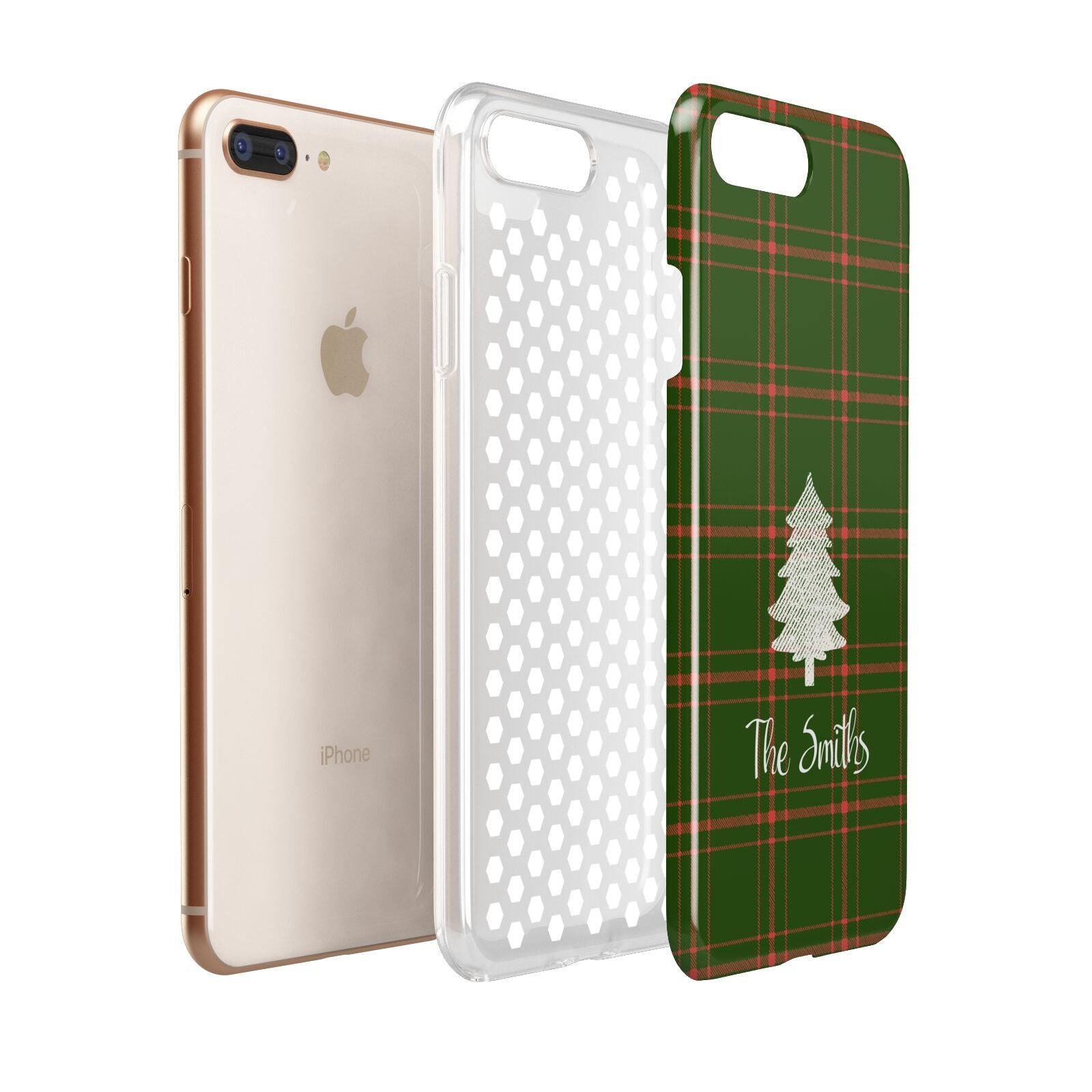 Green Tartan Christmas Tree Personalised Apple iPhone 7 8 Plus 3D Tough Case Expanded View