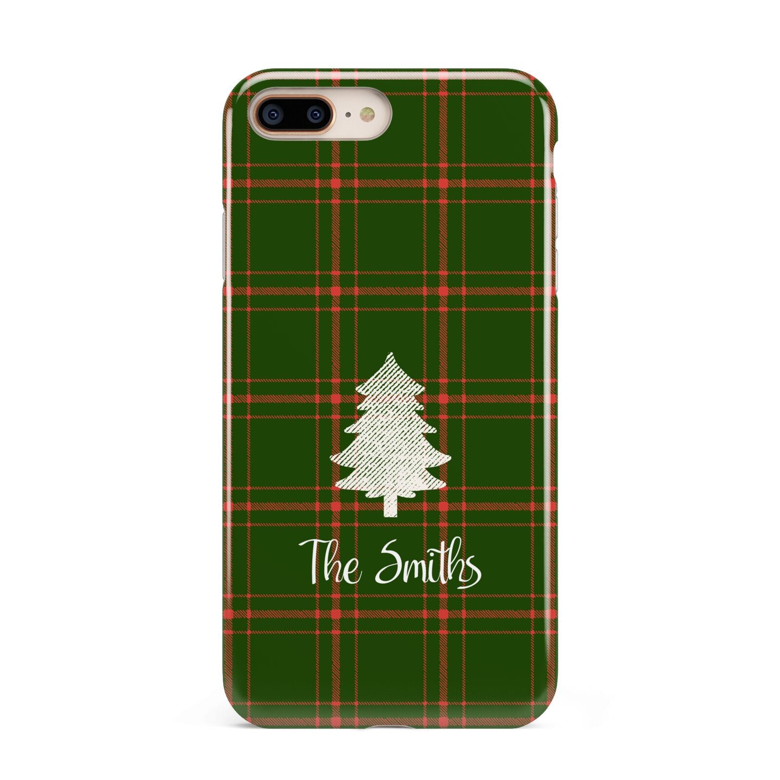 Green Tartan Christmas Tree Personalised Apple iPhone 7 8 Plus 3D Tough Case