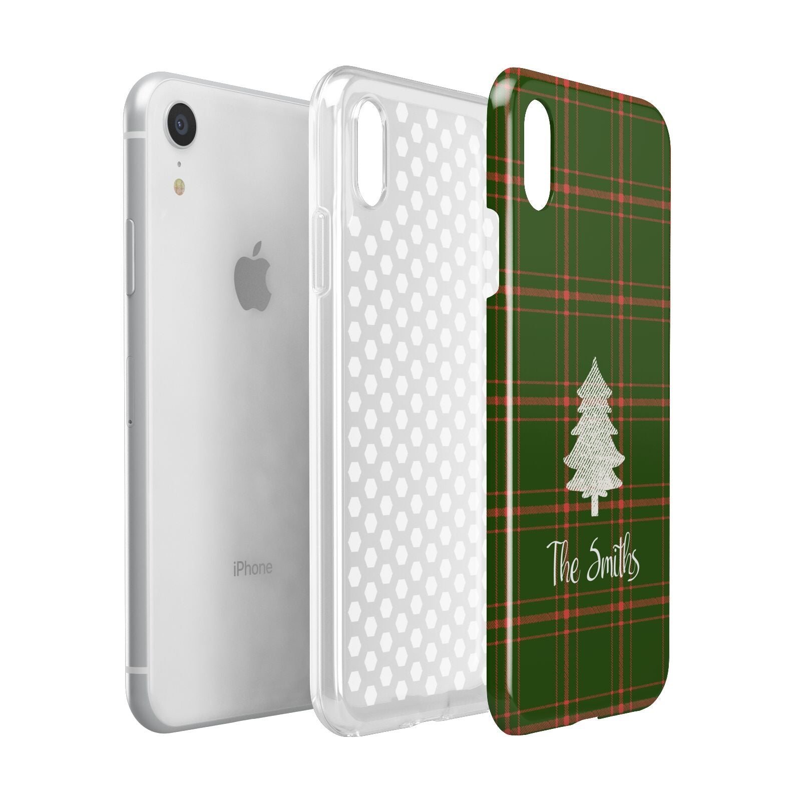 Green Tartan Christmas Tree Personalised Apple iPhone XR White 3D Tough Case Expanded view